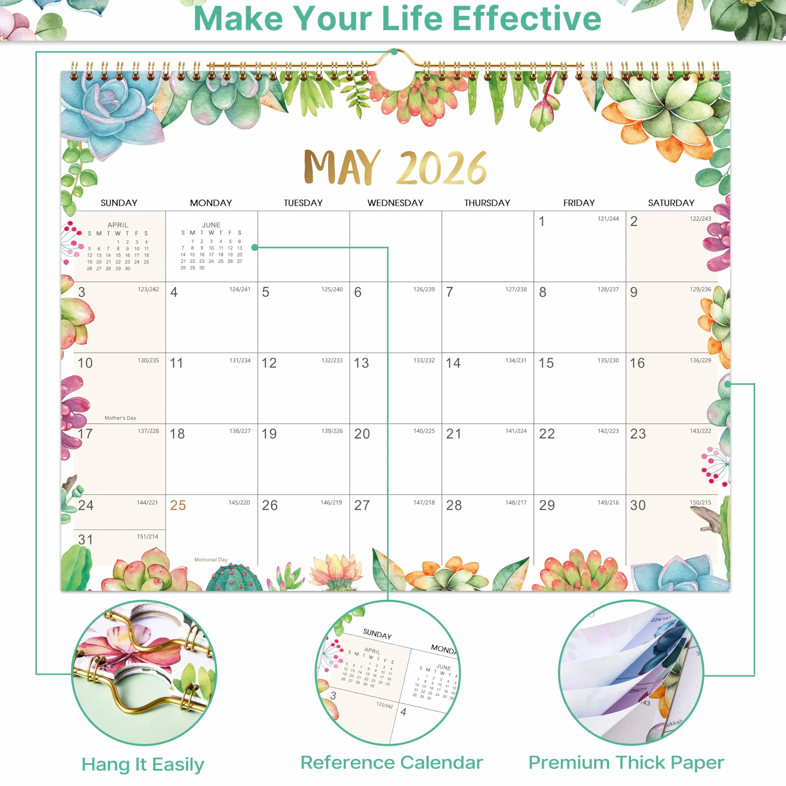 2026 Calendar - 2026 Wall Calendar, Sep. 2025 to Dec. 2026, 16 Month Calendar 2026, 14.5" x 11", Large Writing Blocks