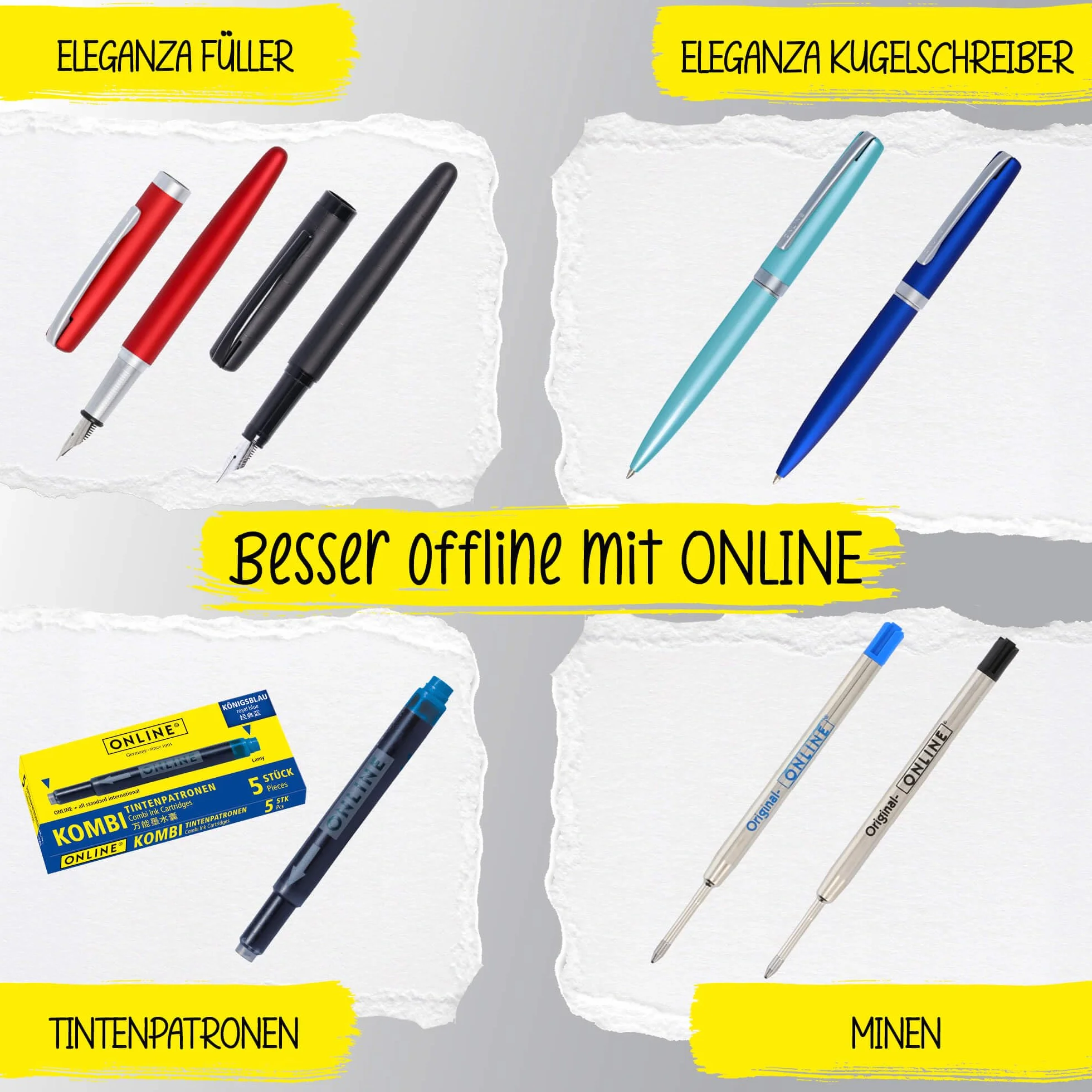 Online Zestaw do pisania Eleganza Diamond Night I zawiera długopis, pióro, etui z prawdziwej skóry, 3-częściowy, w pudełku prezentowym, pióro wieczne do standardowych wkładów, Kulli z wkładem o dużej