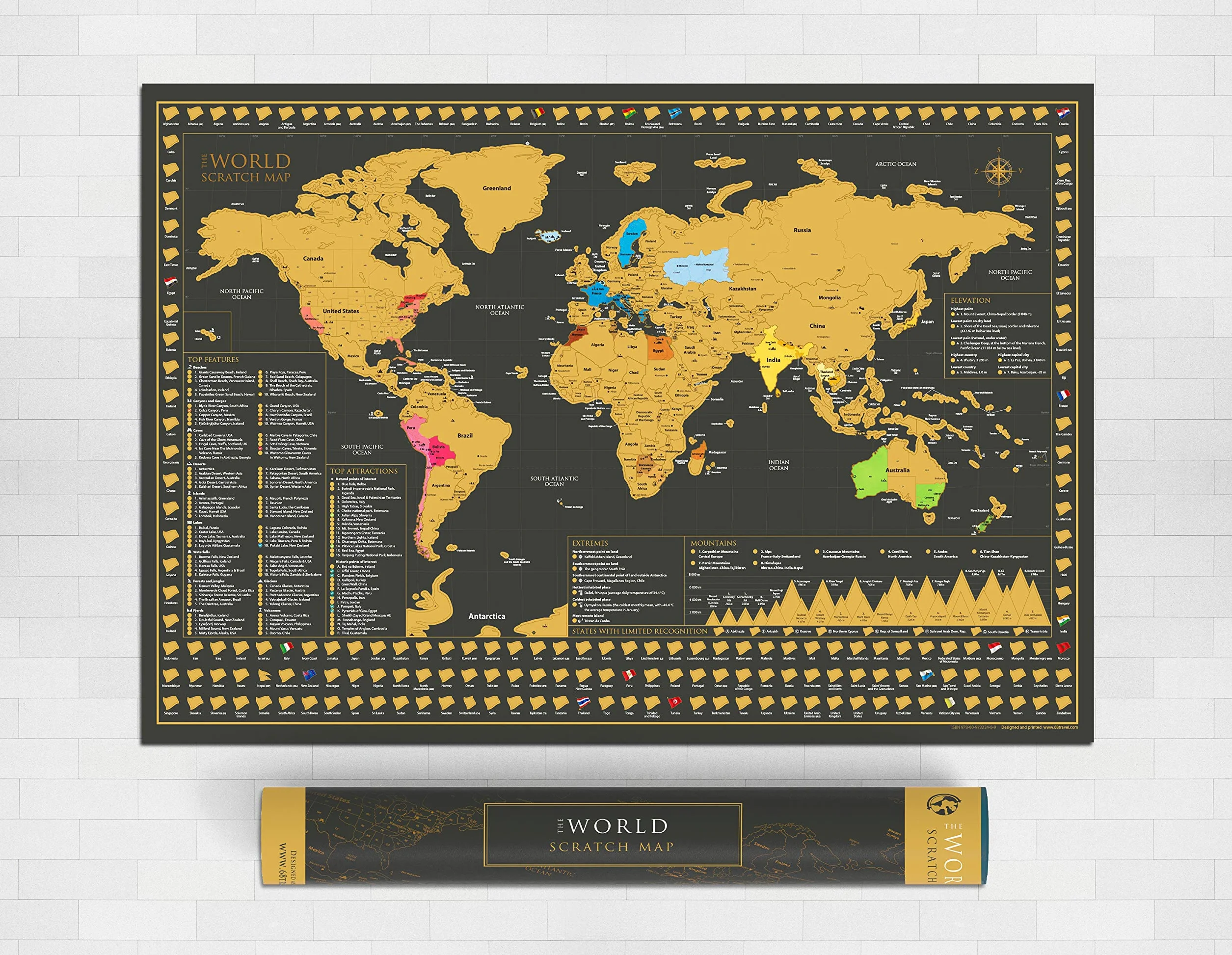 Mapa zdrapywania świata plakat ścienny - duży piękny świat mapa zdrapywania - idealny prezent podróżny - 84,1 cm x 59,4 cm