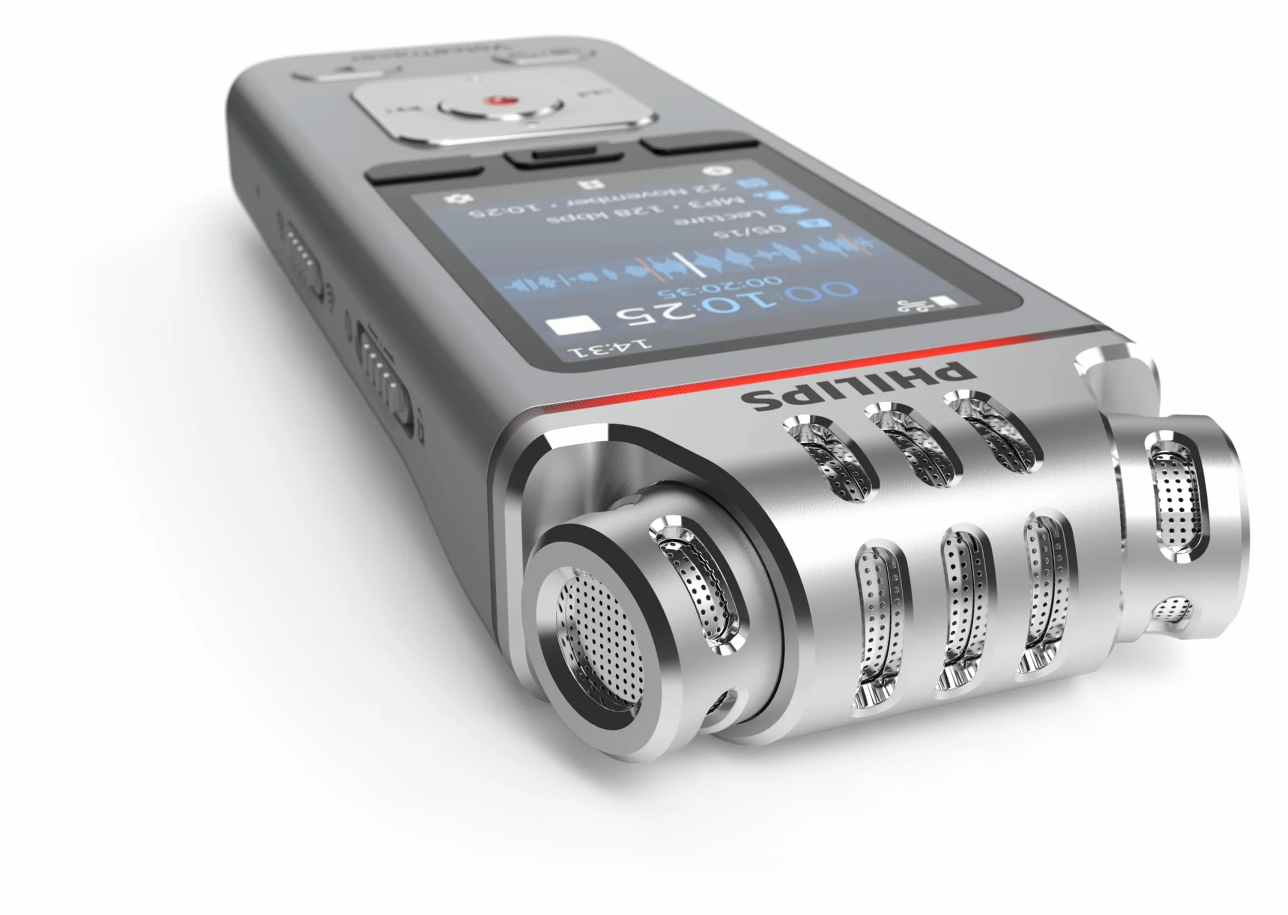 Philips VoiceTracer DVT4115 dyktafon, nagrywarka, 8 GB, MP3 i PCM, 3 mikrofi HiFi. Sembly KI rozpoznawanie mowy, tworzenie streszczeń, protokołów sesji i to-DOS