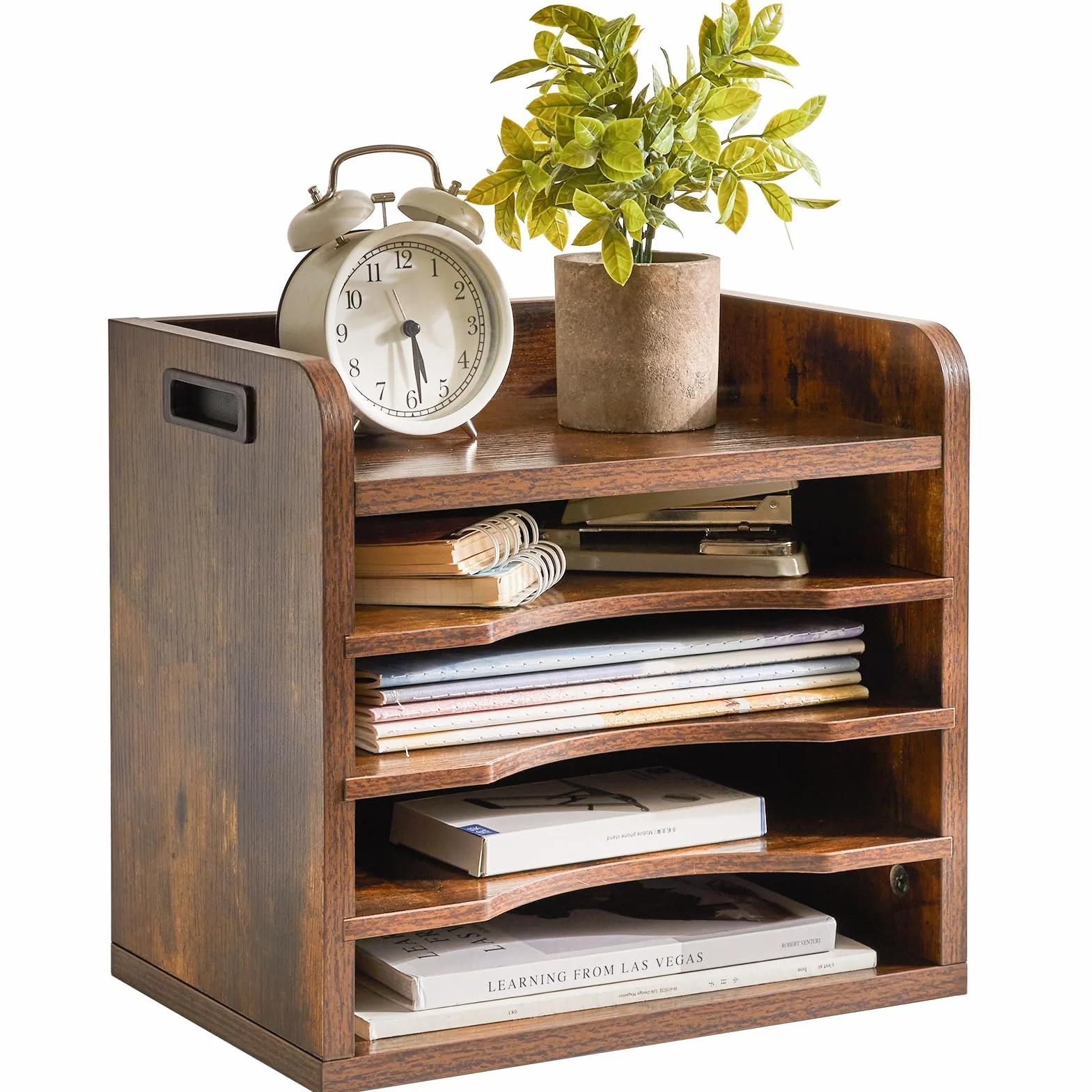YMYNY Biurkowy organizer plików, stojak do przechowywania papieru na biurko z 3 regulowanymi półkami, 5-poziomowy uchwyt na pliki A4 w tacy, czasopismo do szkoły, biura, 34 x 23 x 31,5 cm, rustykalny