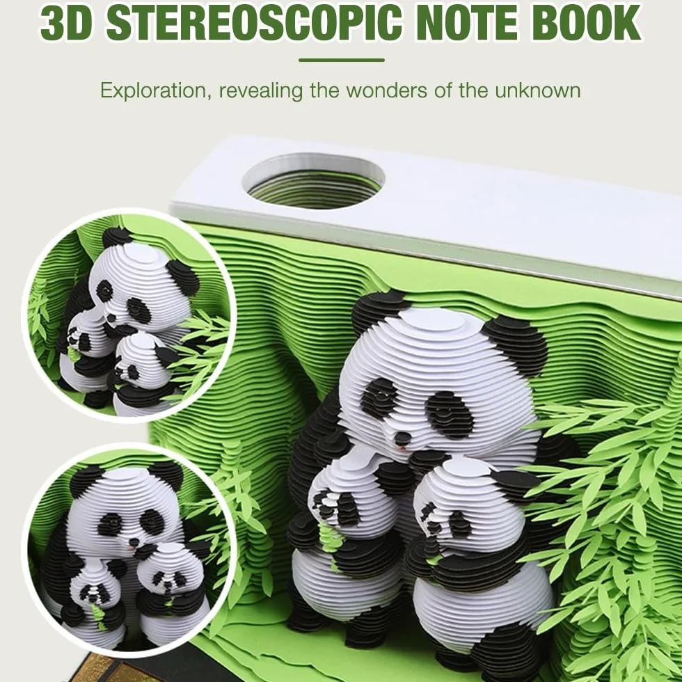 Notatnik 3D Panda, Kalendarz 3D do odrywania 2026, Kalendarz biurkowy-notatnik 2026, Papier na notatki 3D na biurko 2026, kreatywny prezent do majsterkowania DIY z rzeźby papierowej (Kalendarz