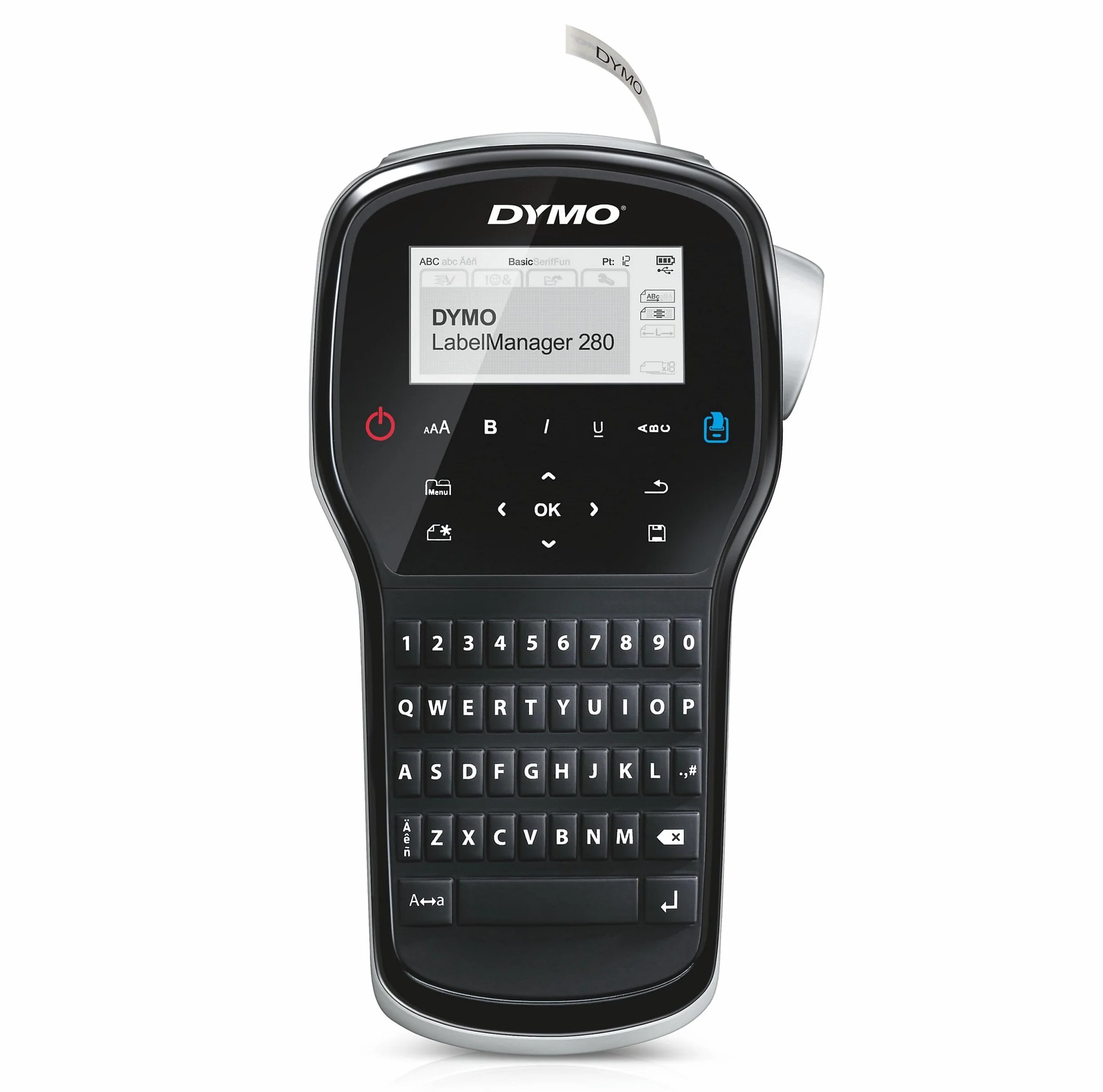 Drukarka etykiet DYMO | LabelManager 280 Przenośna drukarka etykiet z możliwością ładowania, łatwa w użyciu, inteligentne klawisze uruchamiane jednym dotknięciem, klawiatura QWERTY