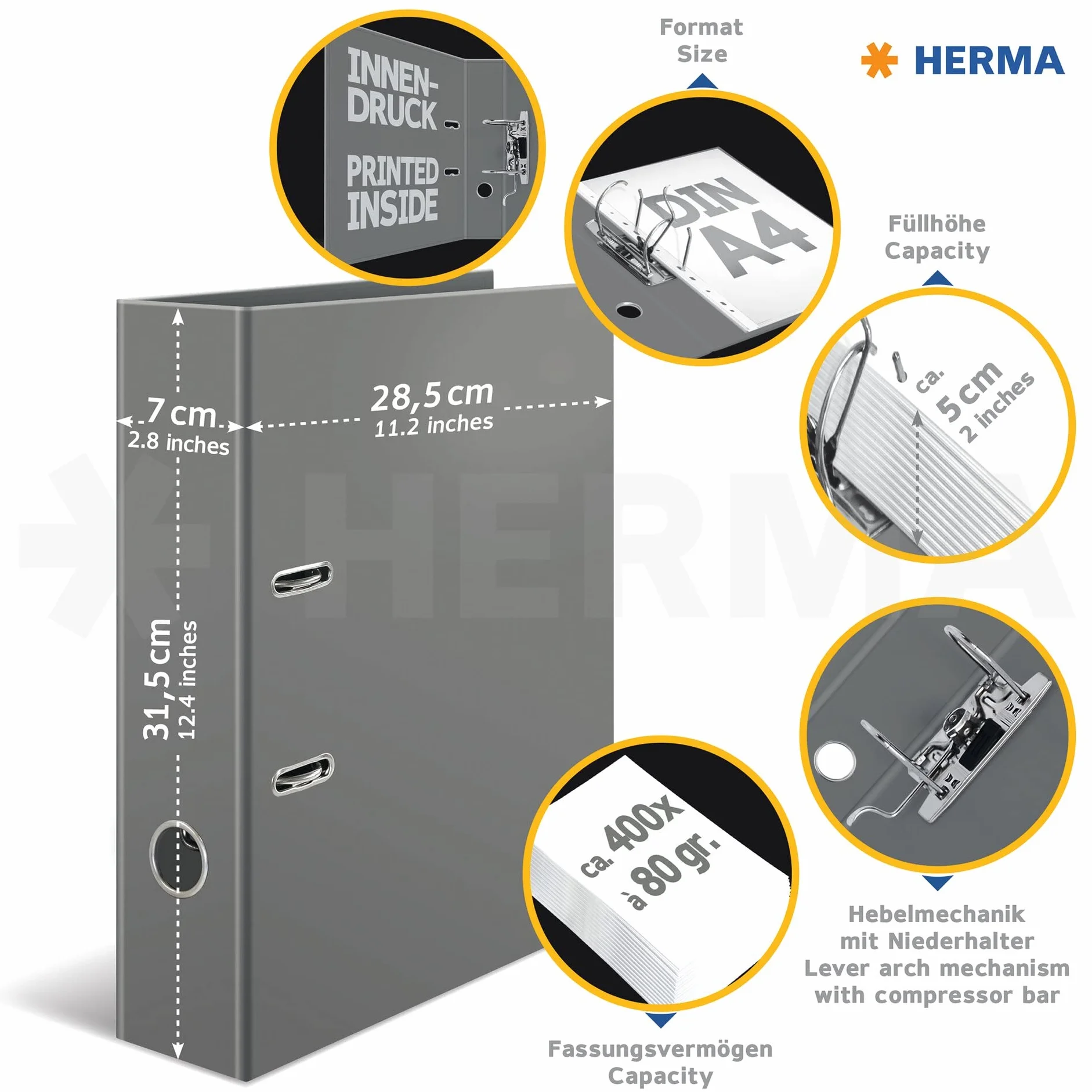 HERMA A4 segregator na dokumenty z dźwignią, grzbiet 70 mm, wytrzymała teczka z motywem sportowym, błyszczące wykończenie i nadruk wewnętrzny, segregator kółkowy dla dzieci, segregator archiwizacyjny