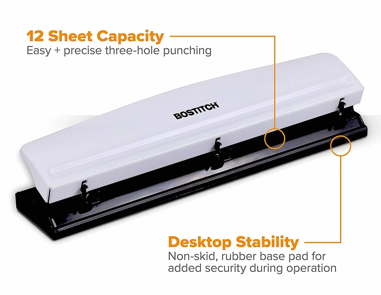 Bostitch dziurkacz 3 otwory, 12 arkuszy, biały (KT-HP12-WHITE)