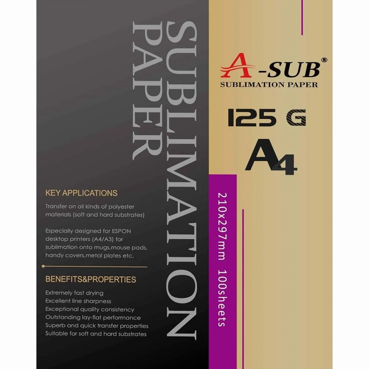 Papier sublimacyjny A-SUB A4 do drukarek EPSON ME, seria RICOH GX i SAWGRASS, 100 arkuszy