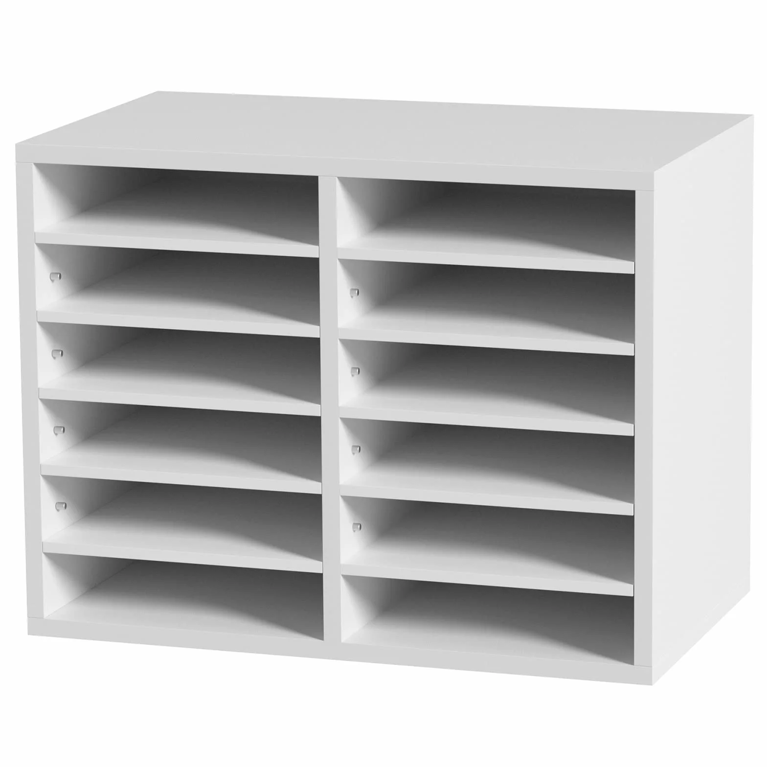 VEVOR Drewniany Organizator Literatury Płyta wiórowa Półka do przechowywania dokumentów 12 przegródek 52x30,5x41 cm Klasyfikator literatury z regulowanymi półkami biurowymi, Biały