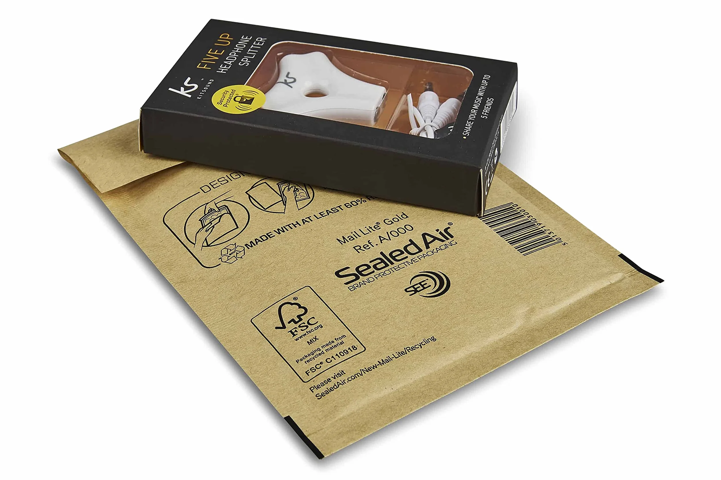 Mail Lite wyściełane koperty - koperty bąbelkowe | biały/złoty (A/000 (110 x 160 mm) - pudełko 100, złoty)