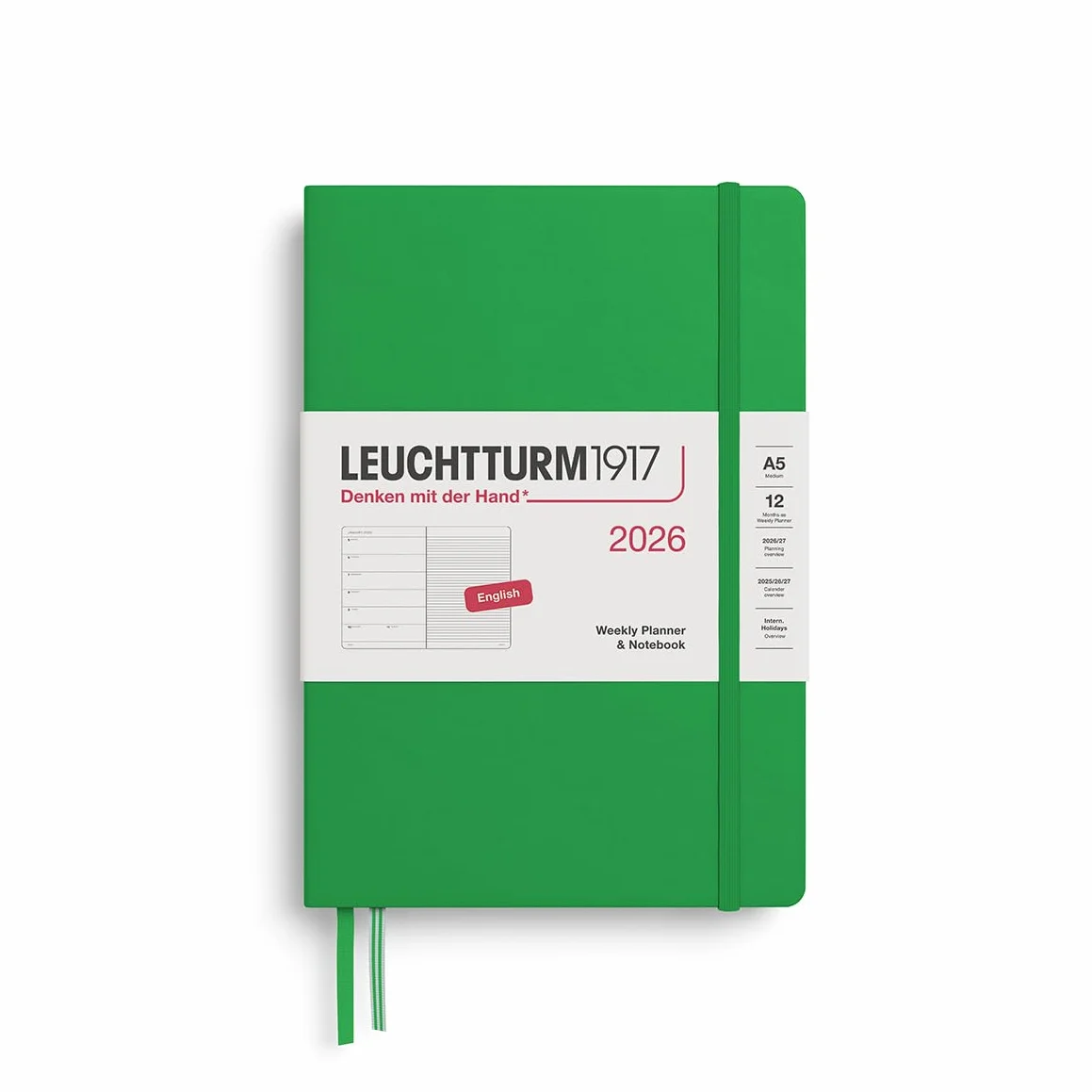 LEUCHTTURM1917 372657 kalendarz tygodniowy i notatnik średni (A5) 2026, Spring Leaf, angielski