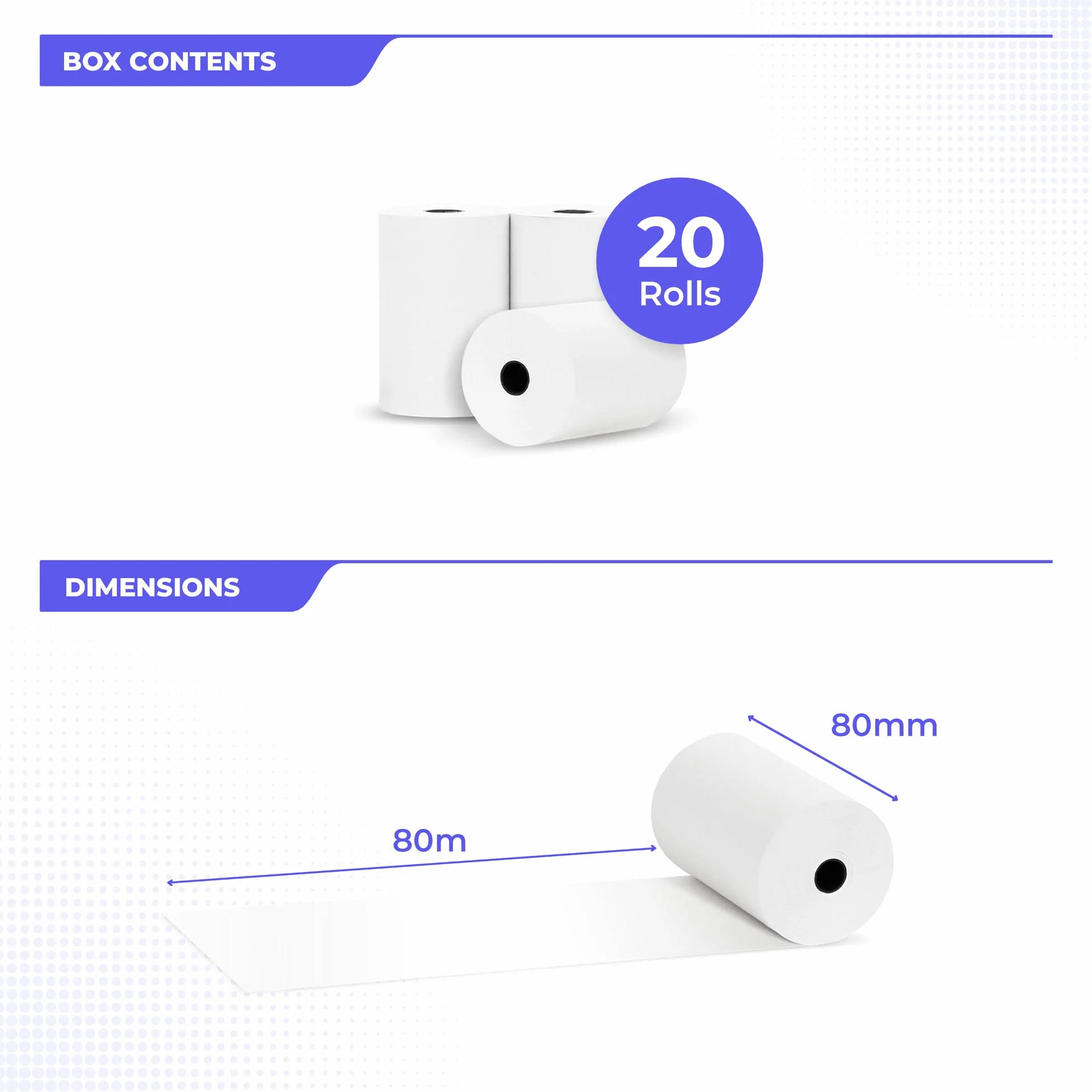 Rolki termiczne 80 mm x 80 m x 12 mm – rolki kasowe – rolki bonów certyfikowane do kasy fiskalnej z drukarką bonów – papier termiczny 80 x 80 x 12 (20 rolek)