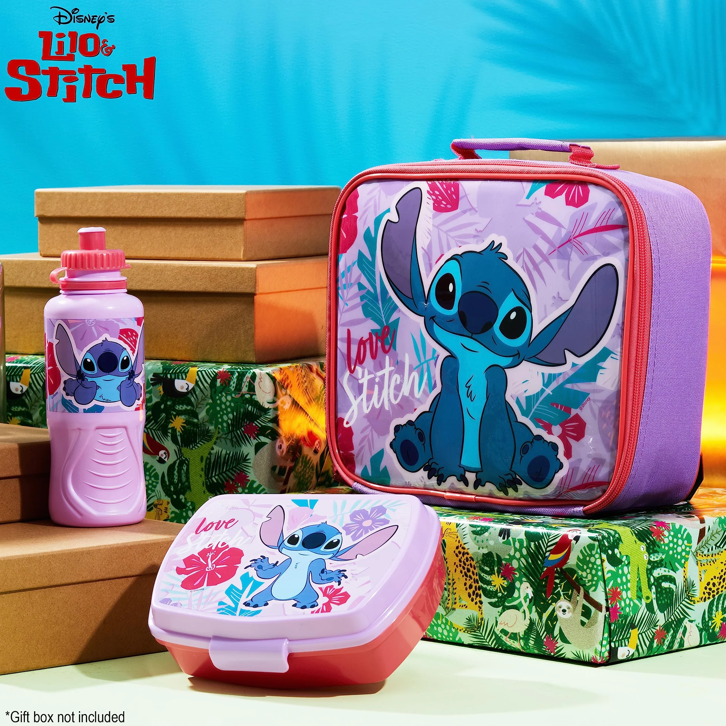 Disney Zestaw pojemników na drugie sniadanie dla dzieci 3 szt. Izolowana torba na posilki dla dzieci Pudelko na przekaski i butelka ze sciegiem Przekaska na lunch Piknik Oficjalne akcesoria do szycia