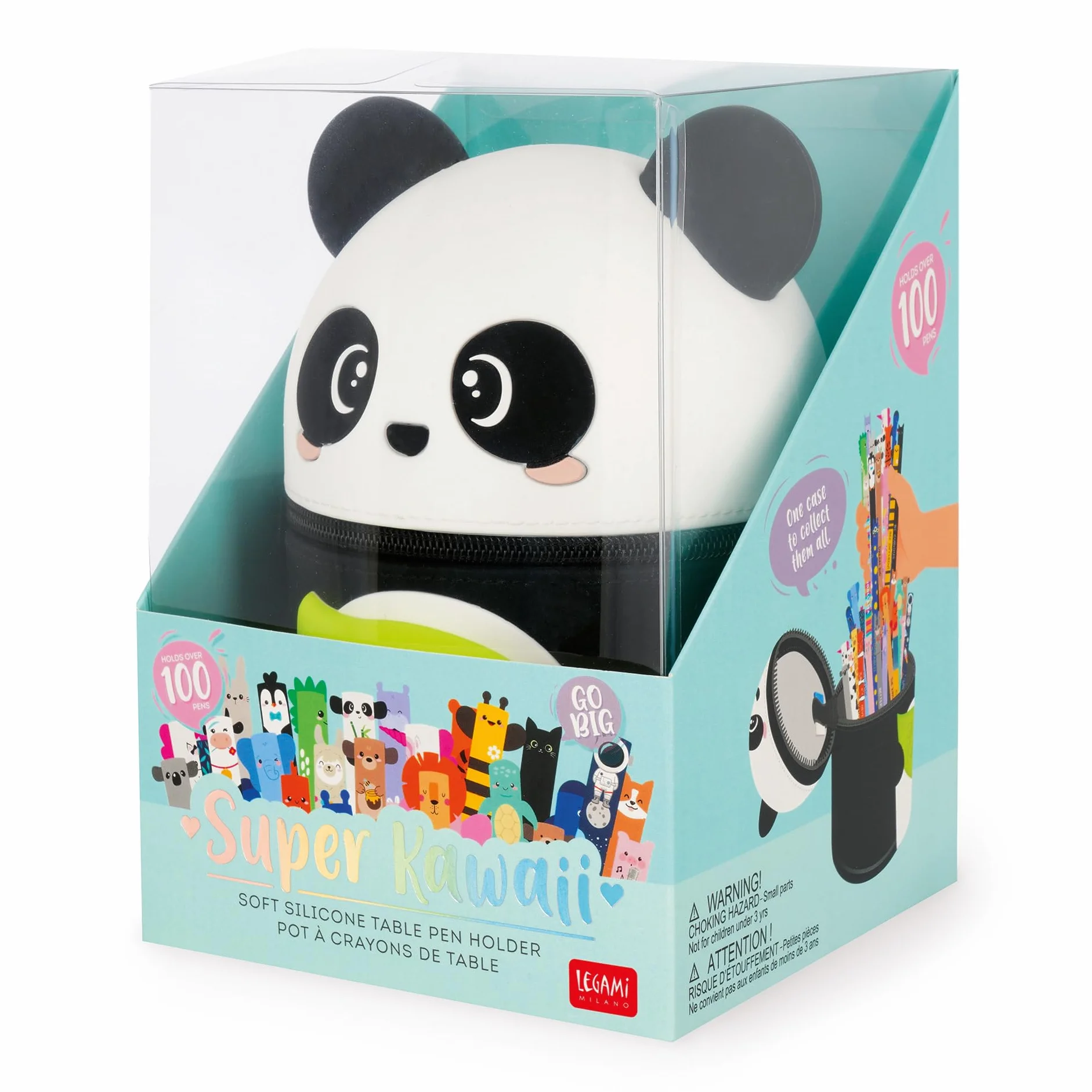 Legami Piórnik Super Kawaii Panda, pojemność, mieści do 100 wymazywalnych długopisów, miękki silikon, 13 x 19 x 13 cm
