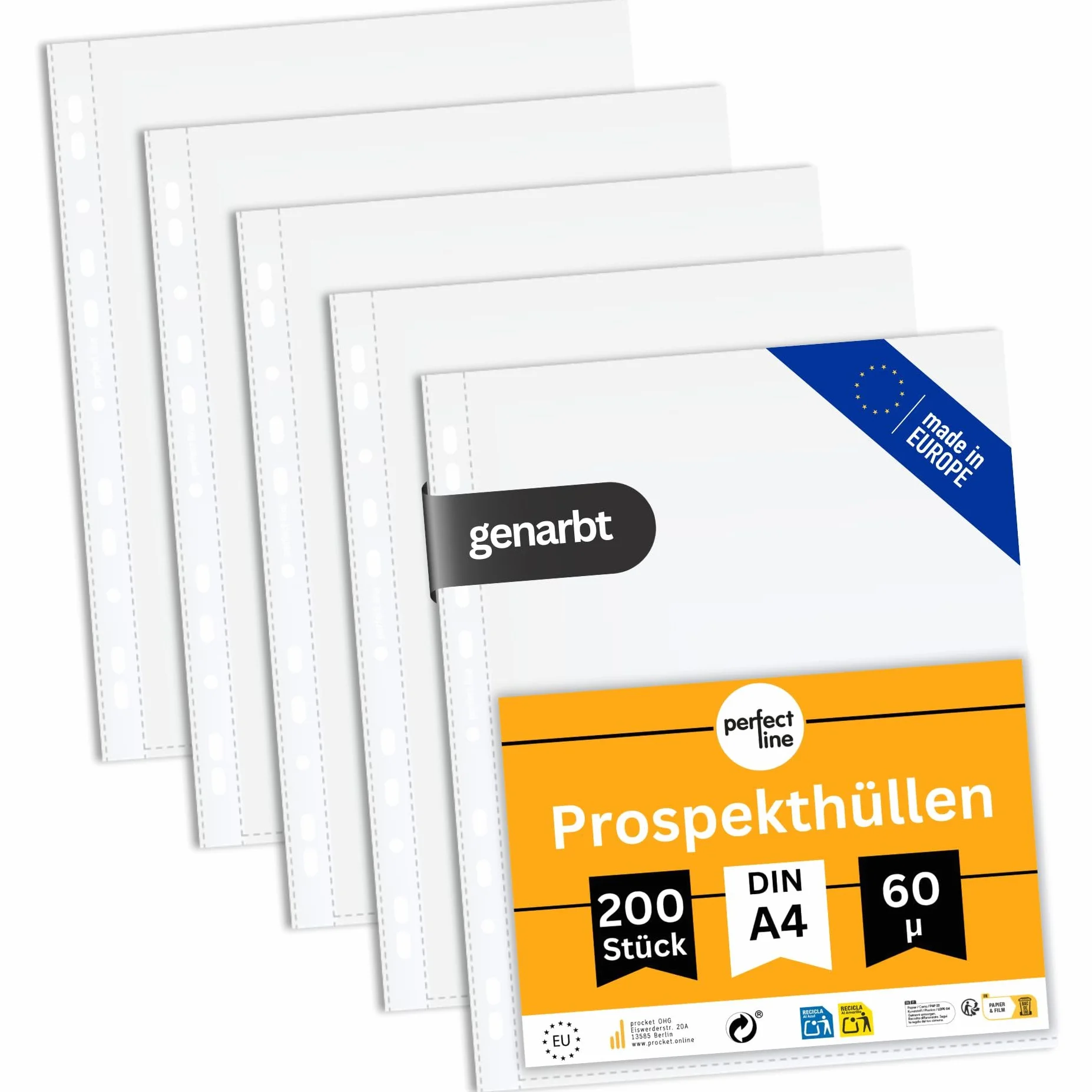 perfect line 200 Koszulki na Dokumenty DIN-A4, Przezroczyste Koszulki Foliowe, Foliowe Koszulki A4 Groszkowane, Koszulki do Segregatora, Transparentne, bezkwasowe, chroniące dokumenty