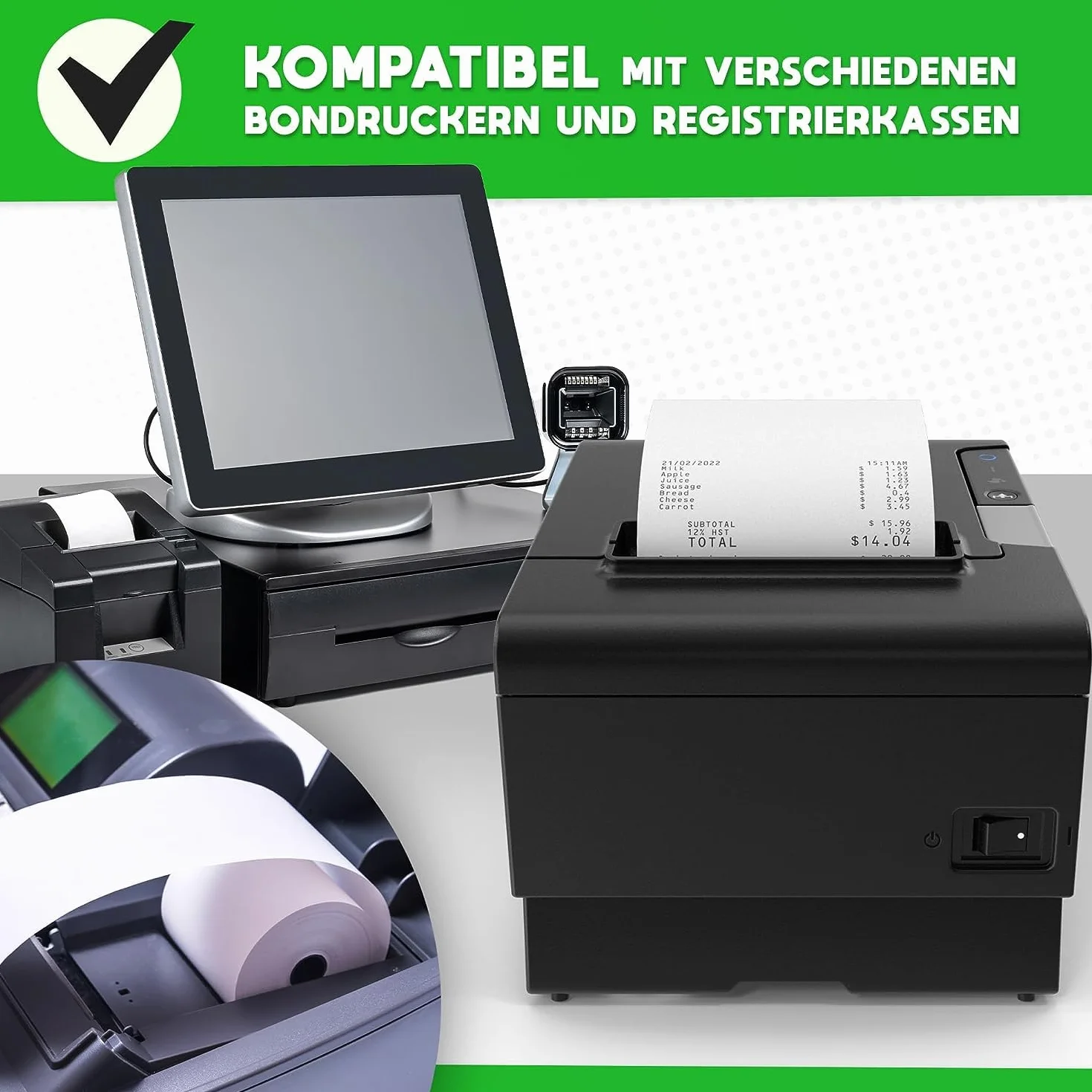 V1 Trade Rolki termiczne 80mm x 80m x 12mm (48 sztuk) - Rolki 80mm do kasy fiskalnej - Rolki EC wykonane z papieru termicznego 42 g/m2