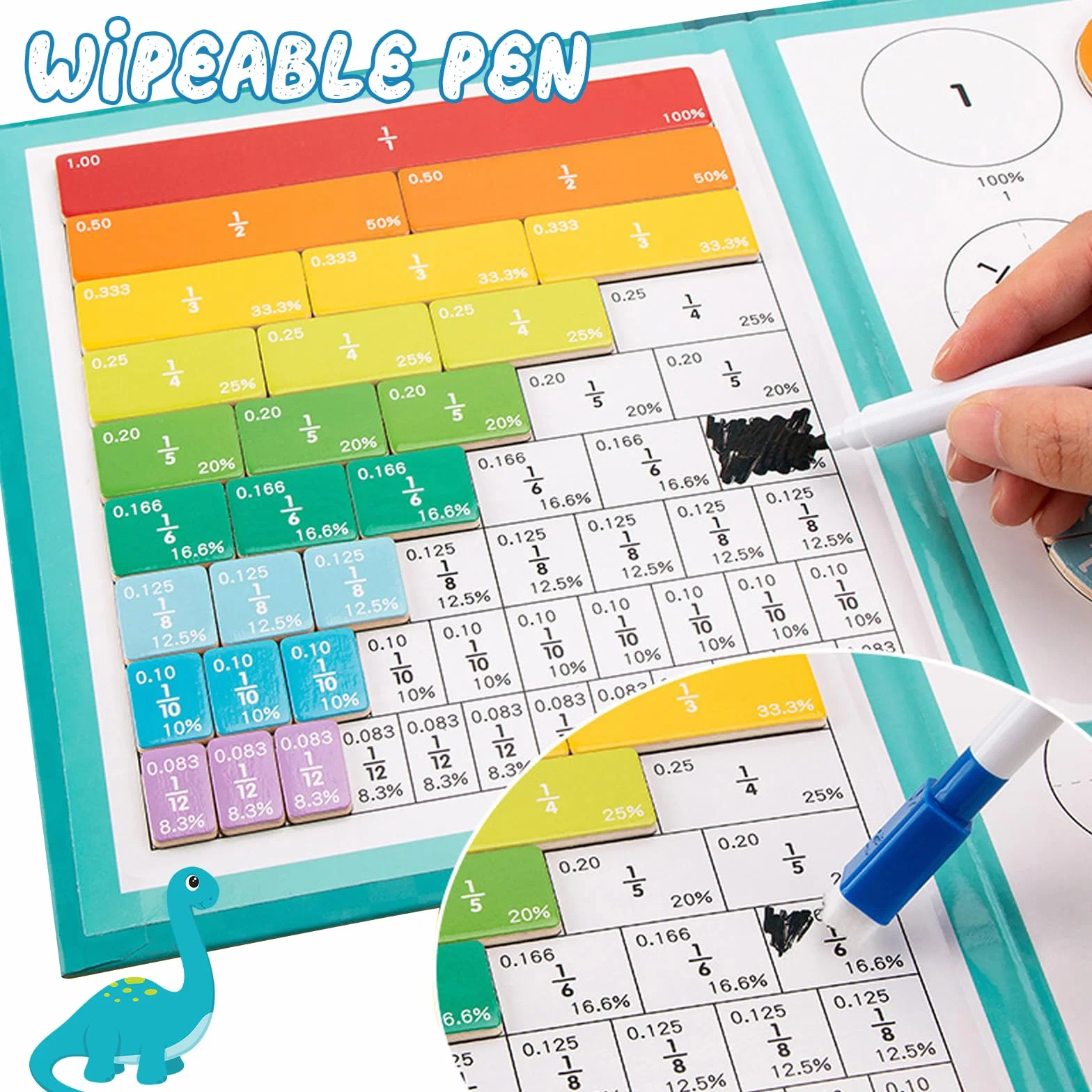 Magnetyczne materiały do liczenia ułamków, materiały do liczenia ułamków Montessori, wielokolorowe nauki liczenia ułamków, paski ułamkowe, Montessori matematyczne zabawki do nauki matematyki ułamkowej