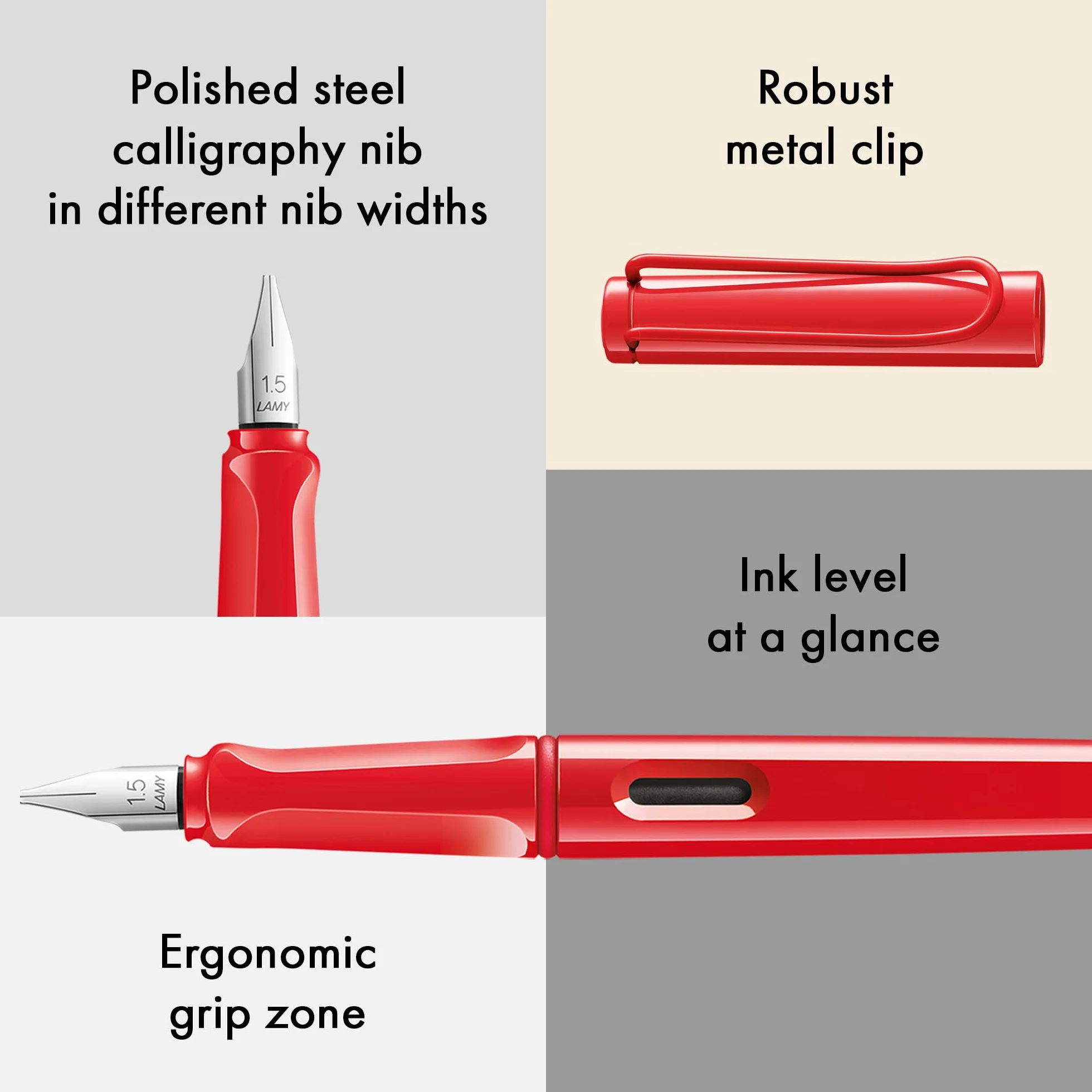 Lamy joy pióro do kaligrafii ze stalówką do kaligrafii – charakterystyczne zagłębienia do trzymania – samosprężynujący klips z brązu – w zestawie wkład atramentowy T 10 niebieski