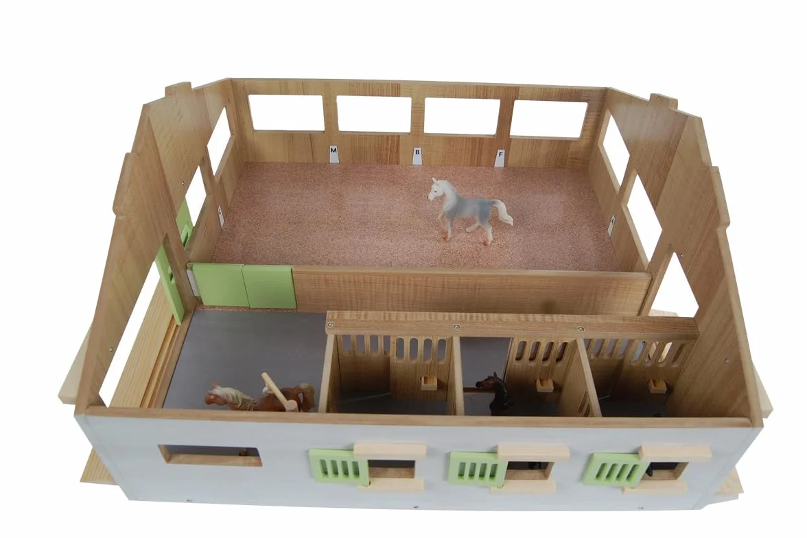 Kids Globe Stajnia dla koni drewniana 62 cm 56 cm 26 cm z 3 skrzyniami i miejscem do jazdy konnej