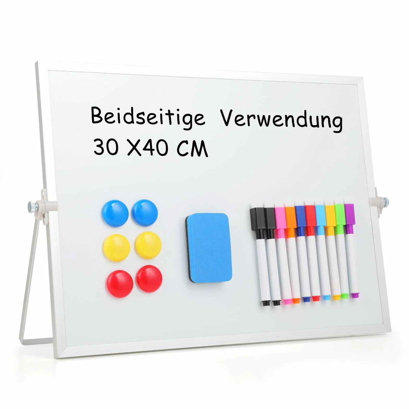 Magnetyczna tablica suchościeralna, dwustronna magnetyczna tablica biała ze stojakiem, mała tablica na biurko do pisania 30x40cm, tablica suchościeralna ze stojakiem, ścieralna i wszechstronnie