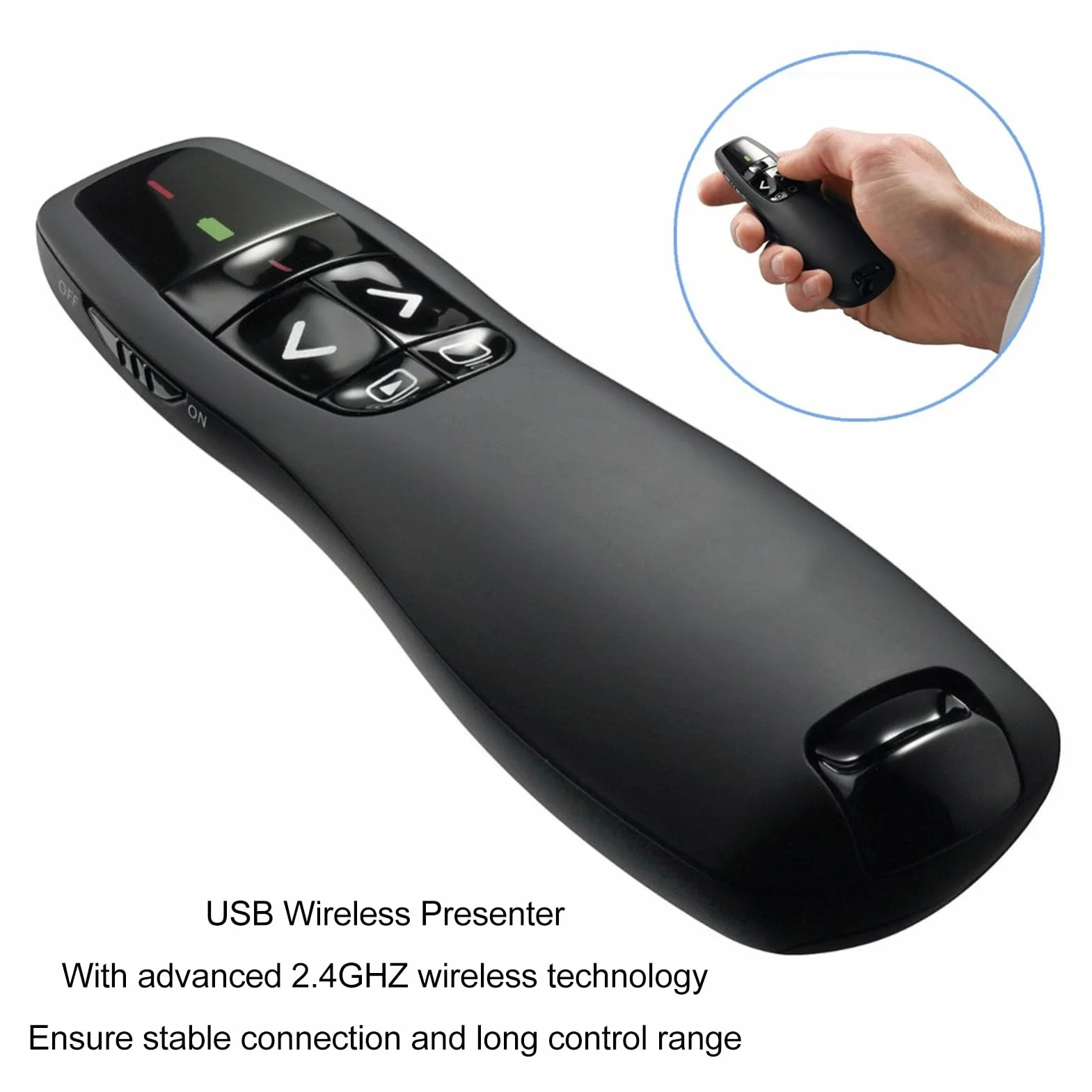 Bezprzewodowy Prezenter R400, Bezprzewodowy Prezenter USB PPT 2,4 GHz, Wskaźnik Laserowy, dla dla OS X, dla Androida i IOS, do Prezentacji Biznesowych, szkoleń