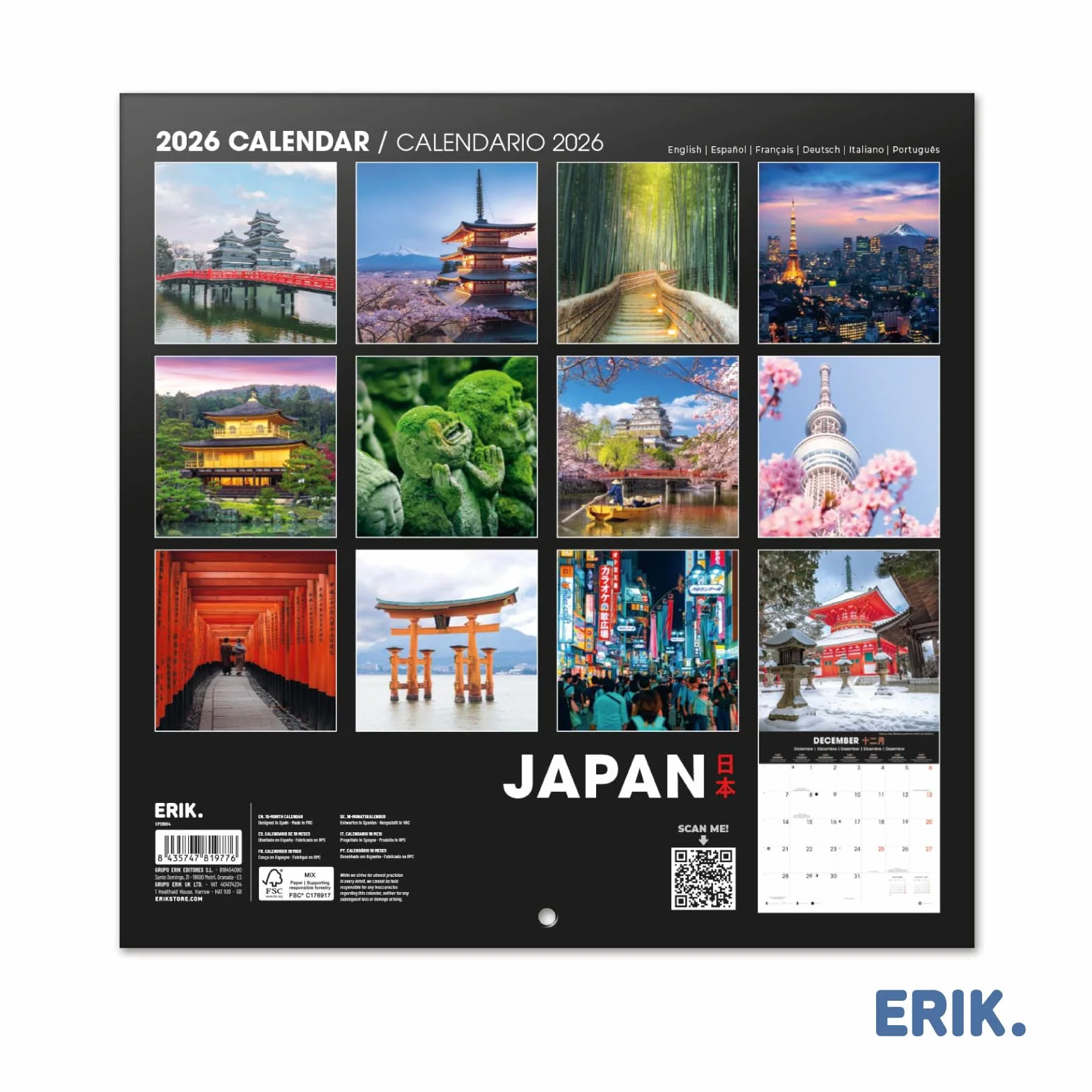Grupo Erik Wall Calendar 2026 - Japan Calendar 2026 | Square 30 x 30 cm - 12 x 12 inches Wall Planner, Family Planner Month To View | Japanese Gifts For Friends