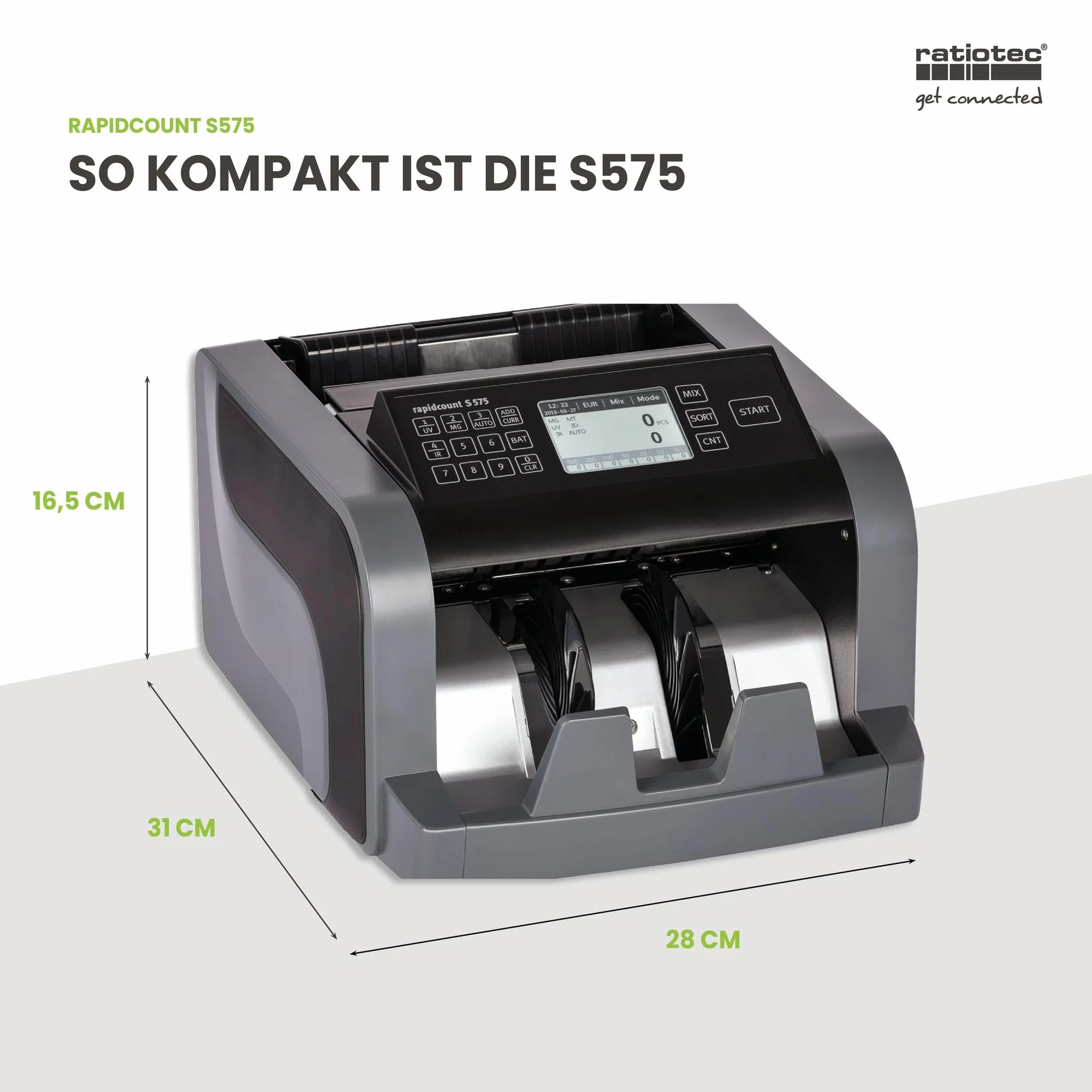 ratiotec Rapidcount S 575 maszyna do liczenia banknotów mieszanych z wyceną w kolorze czarnym