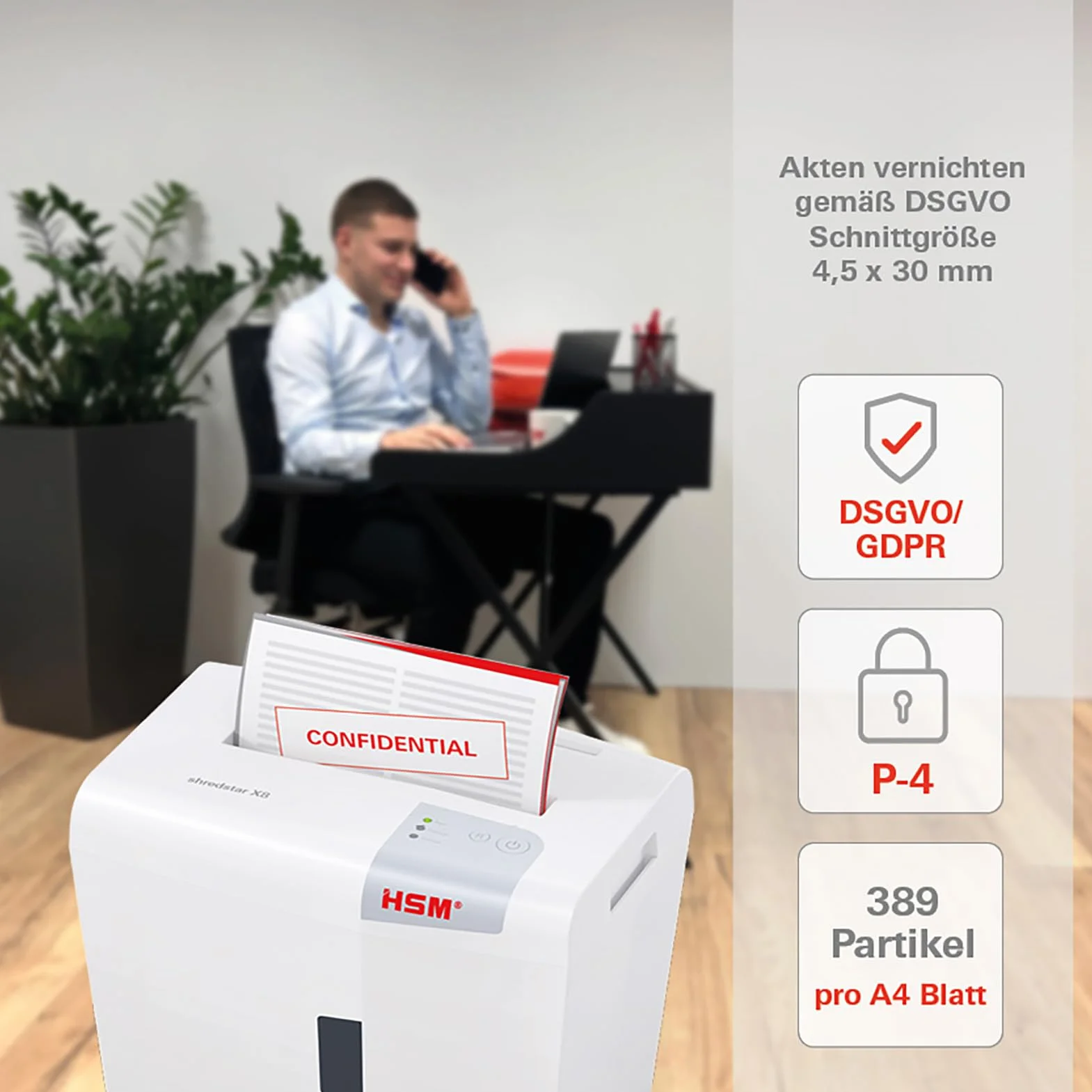 HSM 1044121 shredstar X8 niszczarka dokumentów, poziom bezpieczeństwa P-4, 8 arkuszy (cięcie cząstek) z niszczarką CD