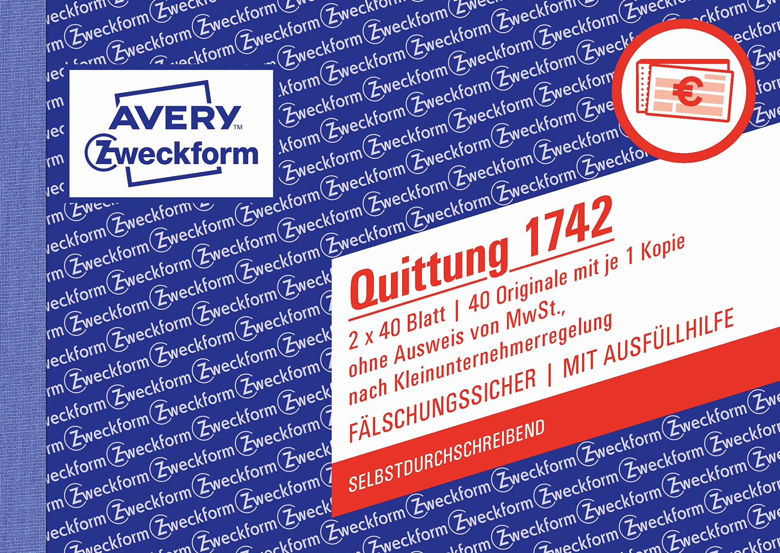 Avery Zweckform A6 1742-10 Blok Pokwitowań, Niebieski, 80 Arkuszy