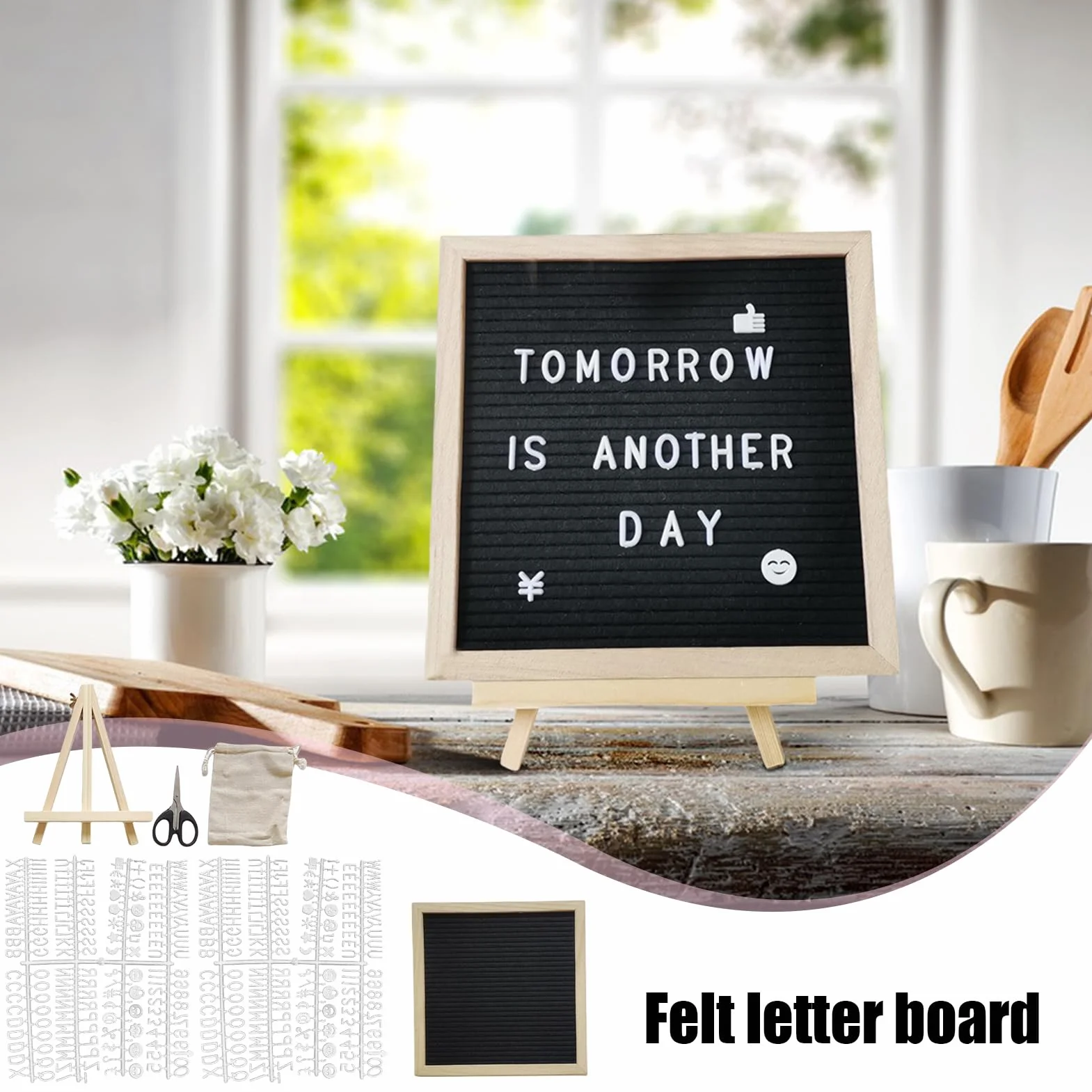 Board With Letters Changeable,Letter Sign Board | Rustic Felt Letterboard, 9.84x9.84inch Billboard with Wooden Frame For Classroom Hospital Restaurant Cafe Wedding Birthday Celebration