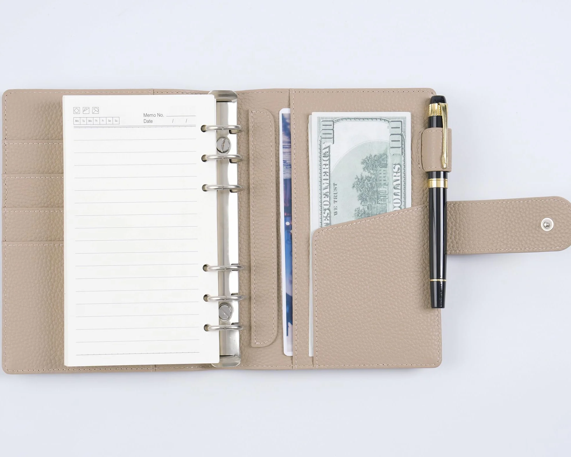 Moterm Elite Personal Rings planer organizer z prawdziwej skóry 25 mm żwirowo-taupe