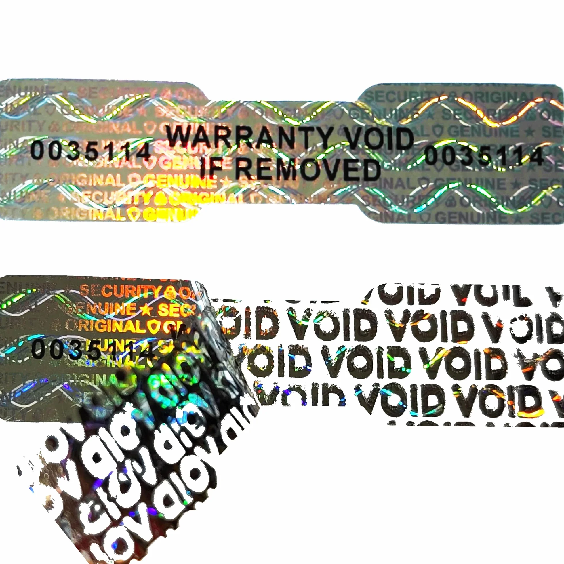 Naklejki hologramowe zabezpieczające 12,7x50mm 330szt. Srebrne etykiety plomby