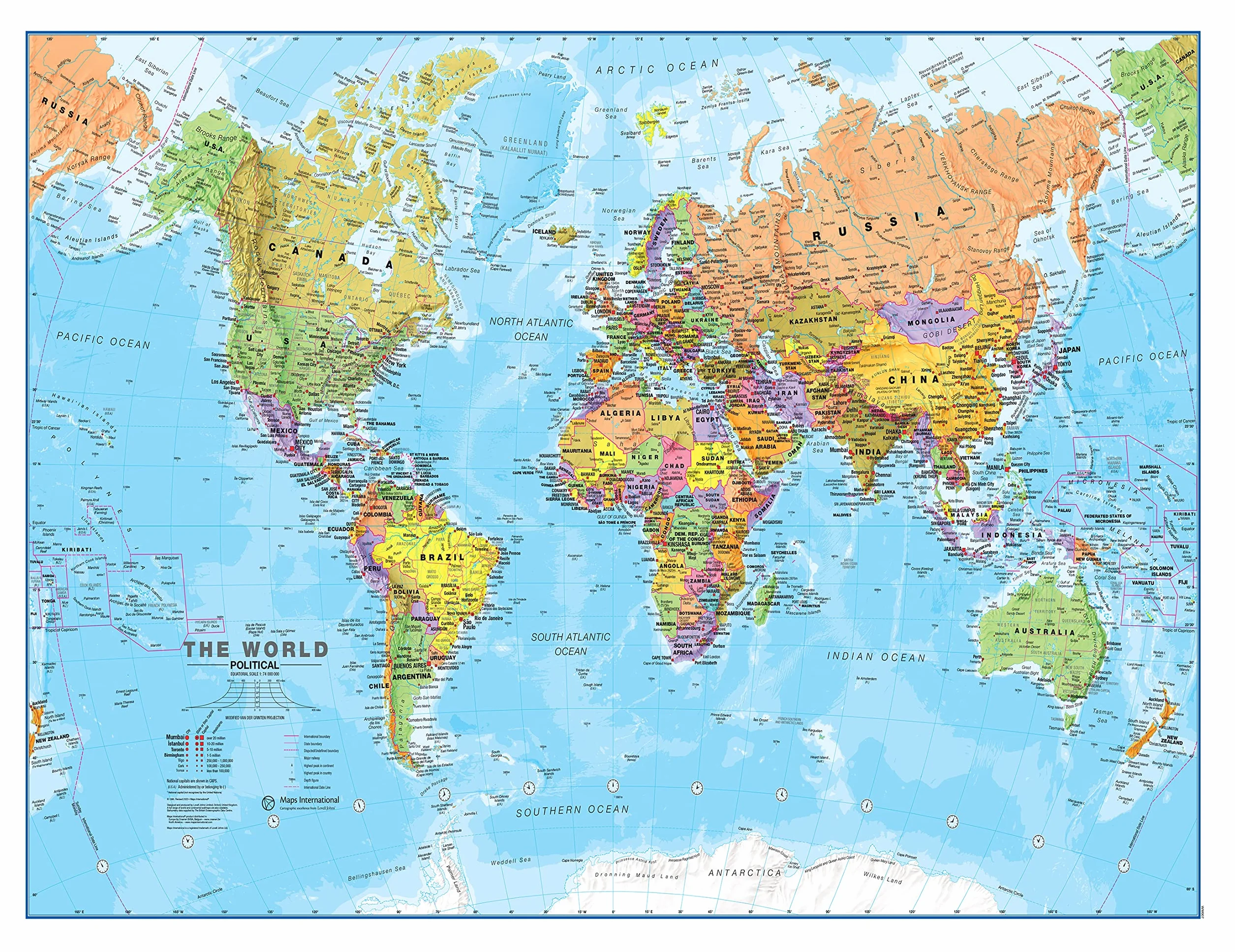 Mapa świata – Mapy świata – Polityczna z laminowaniem przedniej warstwy – 59,4 x 42 cm – Szczegółowa kartografia zaktualizowana na 2025 – Maps International