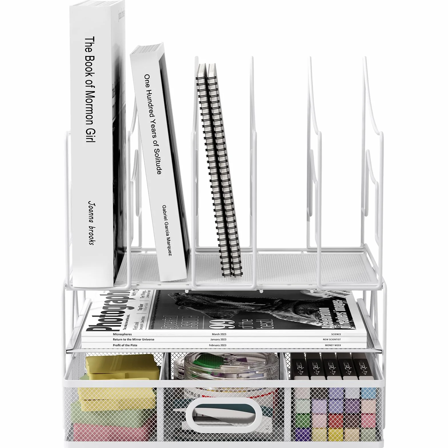 EasyPAG Stojak na Dokumenty A4 Metal 7 Przedziały,Półki na Foldery,Segregator Stojący,Taca na Czasopisma,Organizer na Biurko,Półka na Listy do Domu & Biura,Biały