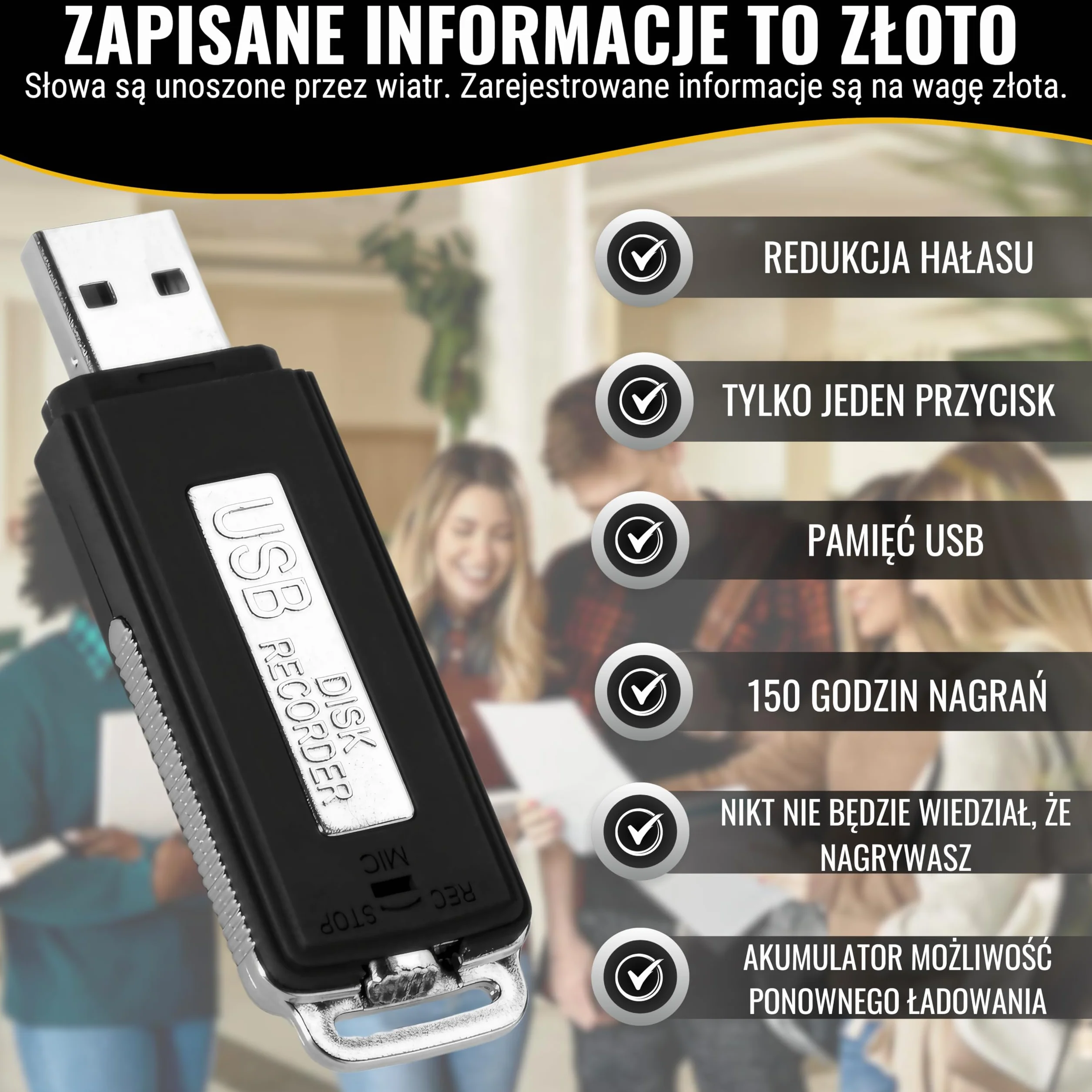 Cyfrowy dyktafon USB 8 GB mini przenośny rejestrator audio do spotkań wywiadów konferencji
