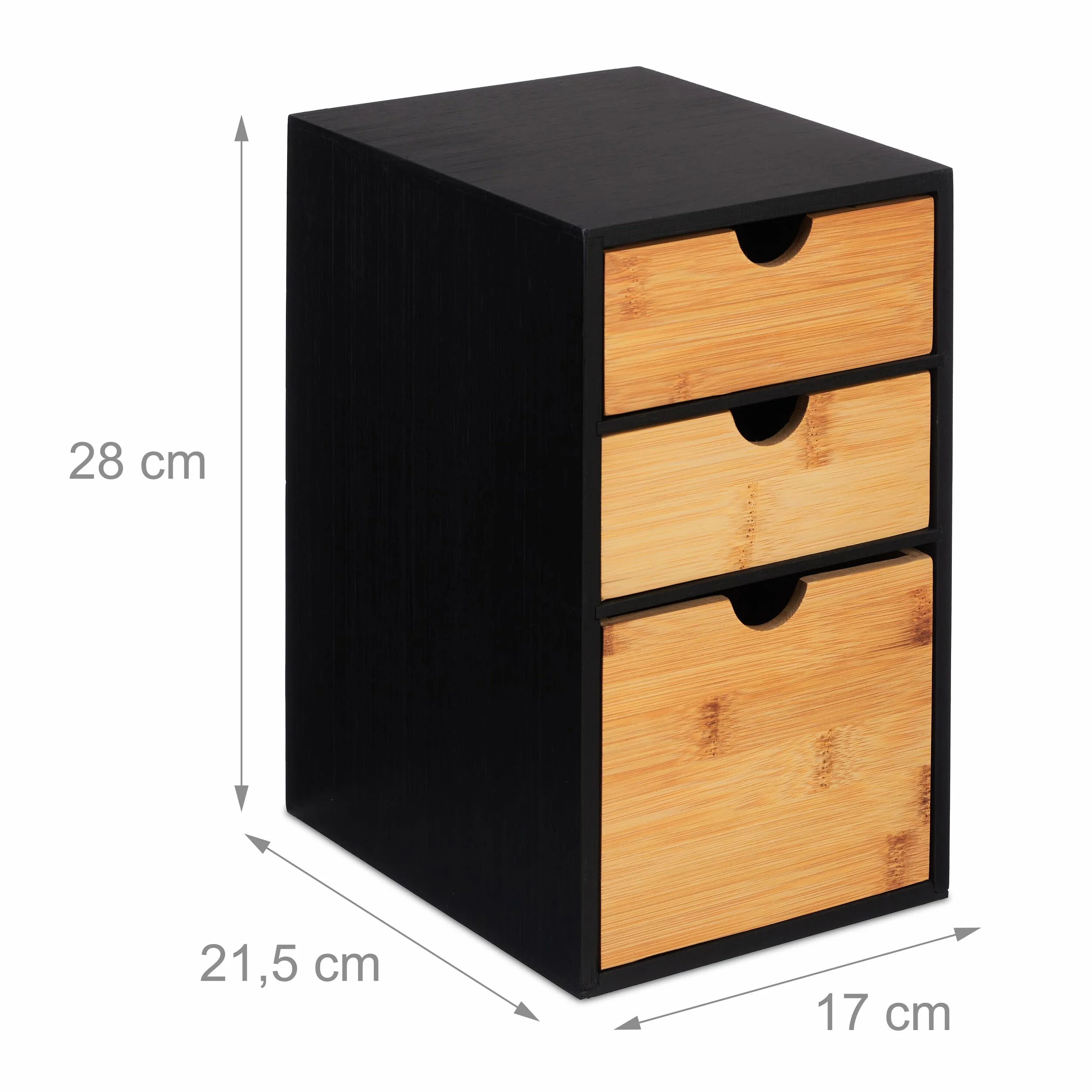 Relaxdays Organizer na biurko z szufladami bambus 3 szuflady 28x17x21,5 cm naturalny czarny