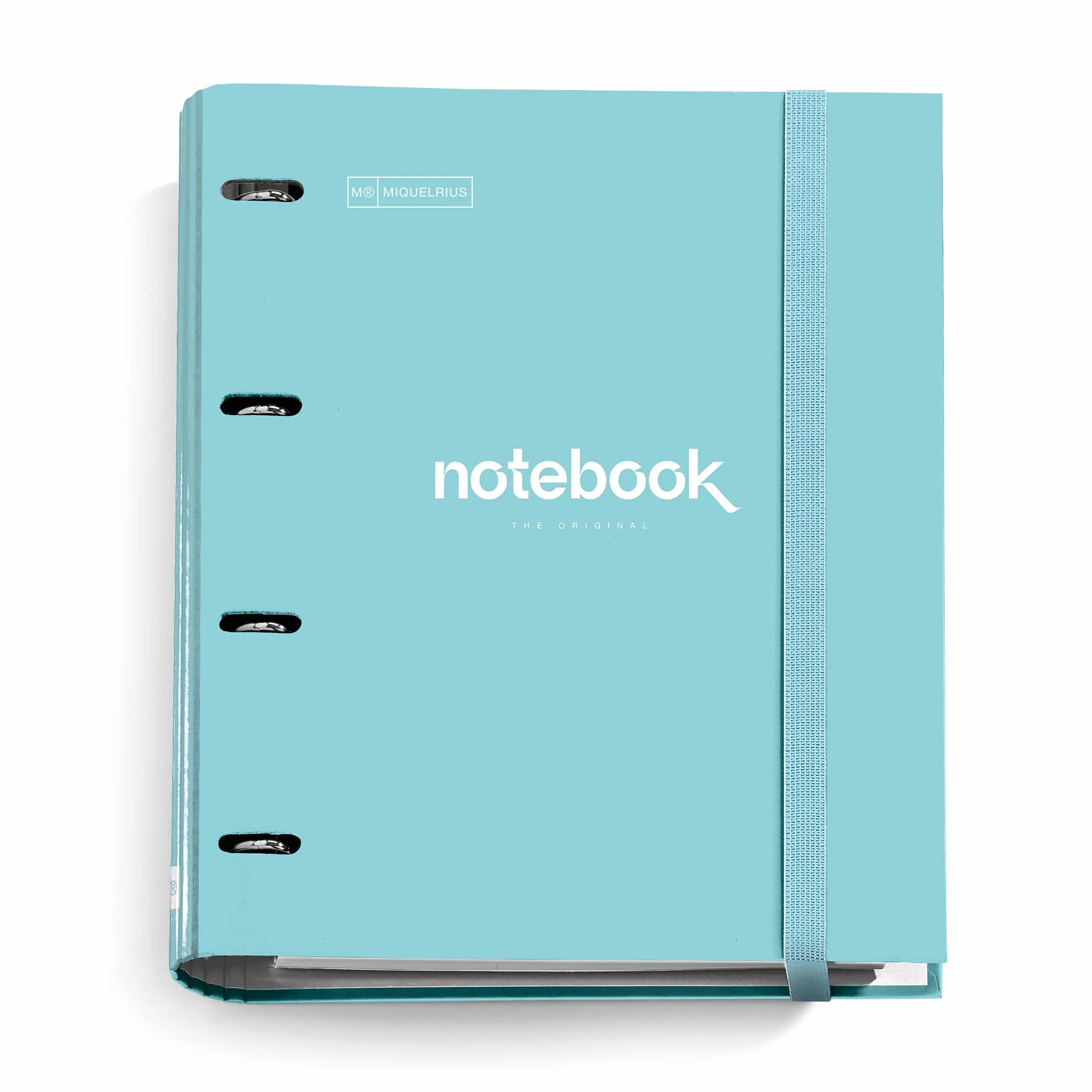 Miquelrius - notebook Carpebloc, folder z 4 segregatorami pierścieniowymi z podkładką 100 arkuszy do kwadratu, zamknięcie z gumy karpesanowej, błękitny