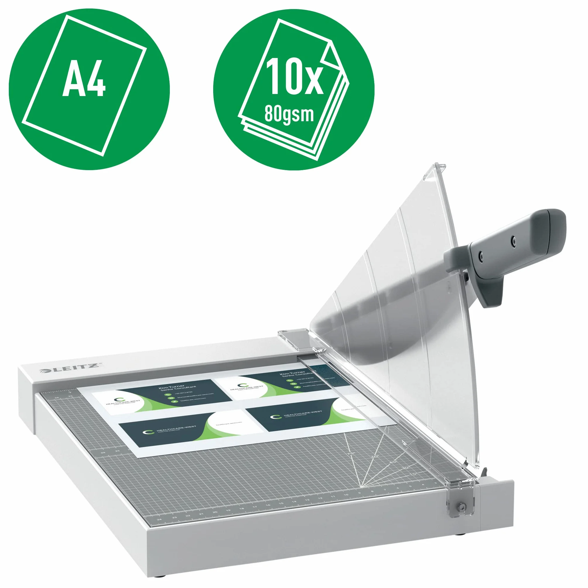 Leitz, Gilotyna do Papieru Leitz Precision Home Office A4 z Prowadnicą Wyrównującą, Tnie do 10 Kartek, Długość Cięcia 305 mm, Stalowe Ostrze z Osłoną, Światło EdgeGlow (90190000)