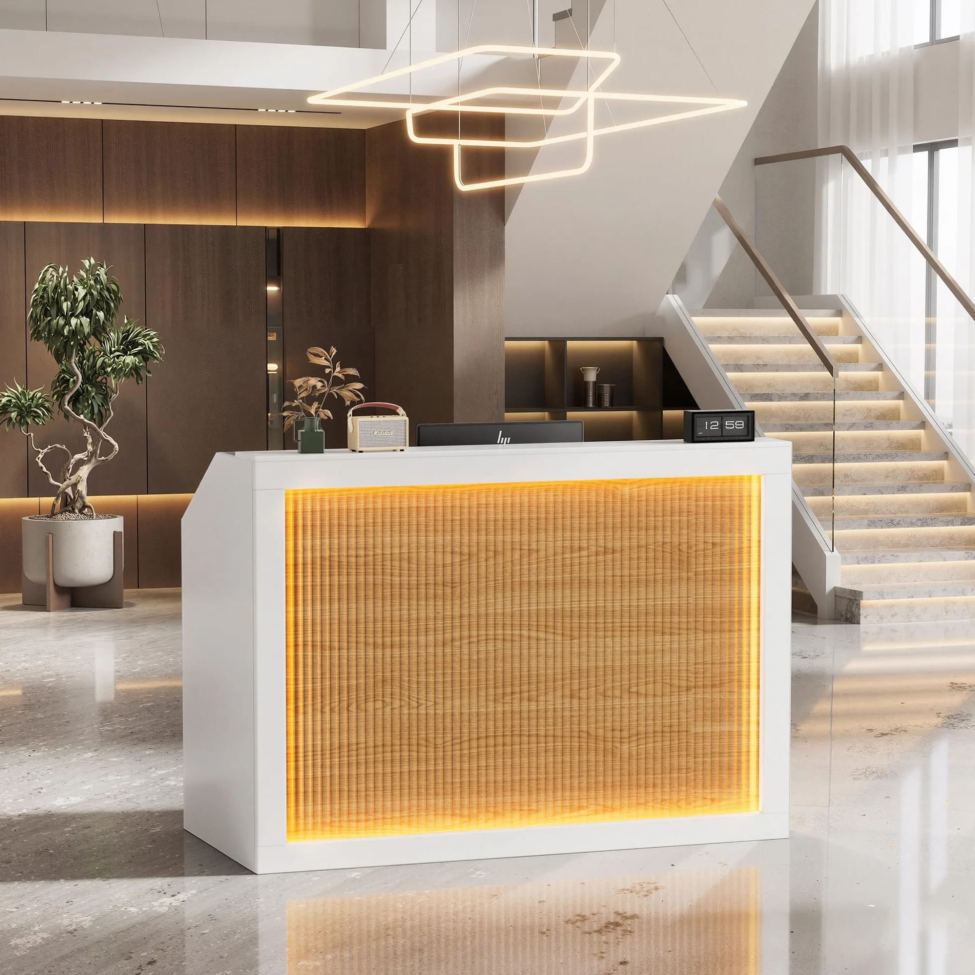 MSFE blat recepcyjny z LED drewniany 140 cm kompaktowy stacja ładowania