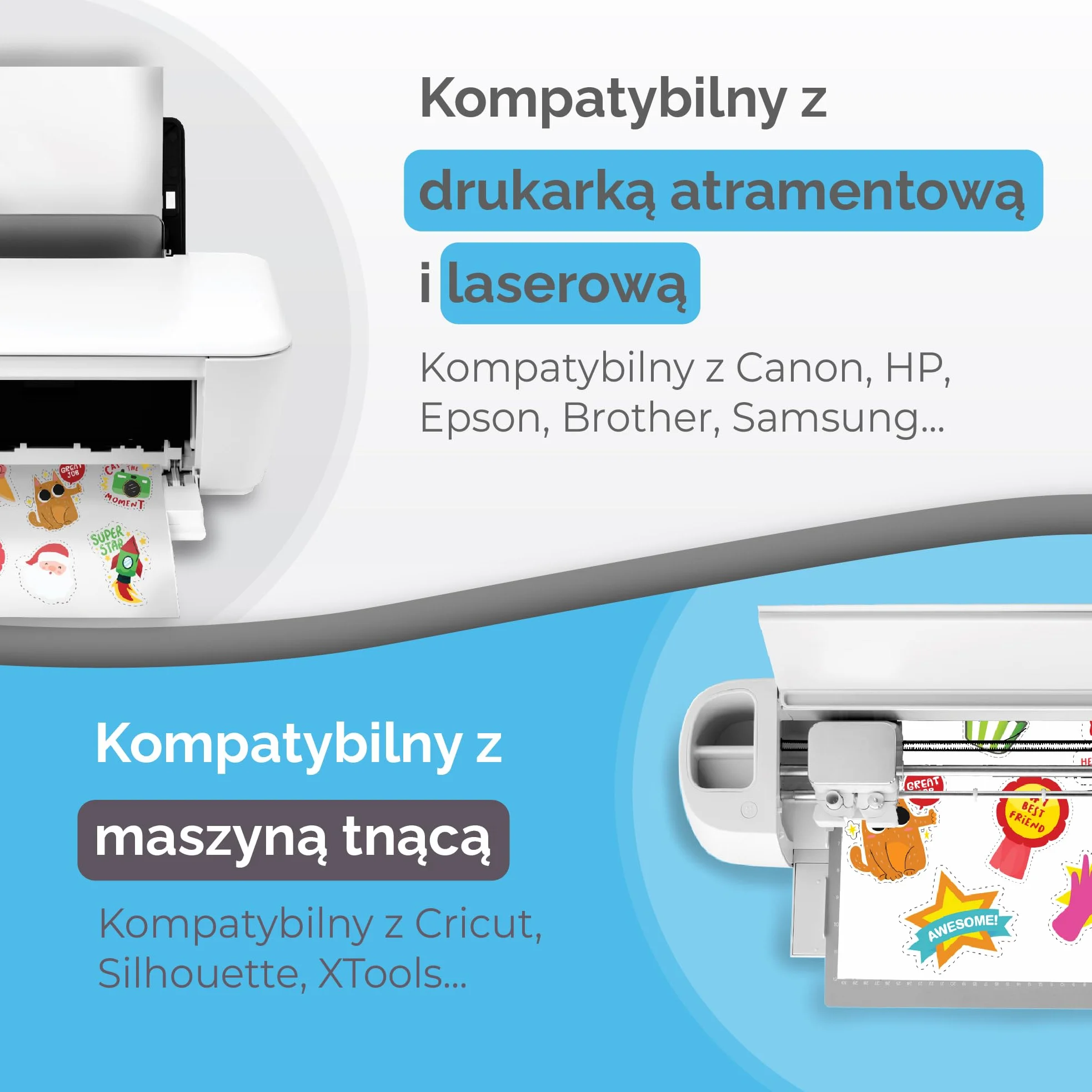 Papier winylowy premium do druku atramentowego i laserowego – samoprzylepne arkusze błyszczące, białe, wodoodporne, szybkoschnące, żywe kolory, dobrze trzymają atrament, odporny na rozdarcie (błyszczący)
