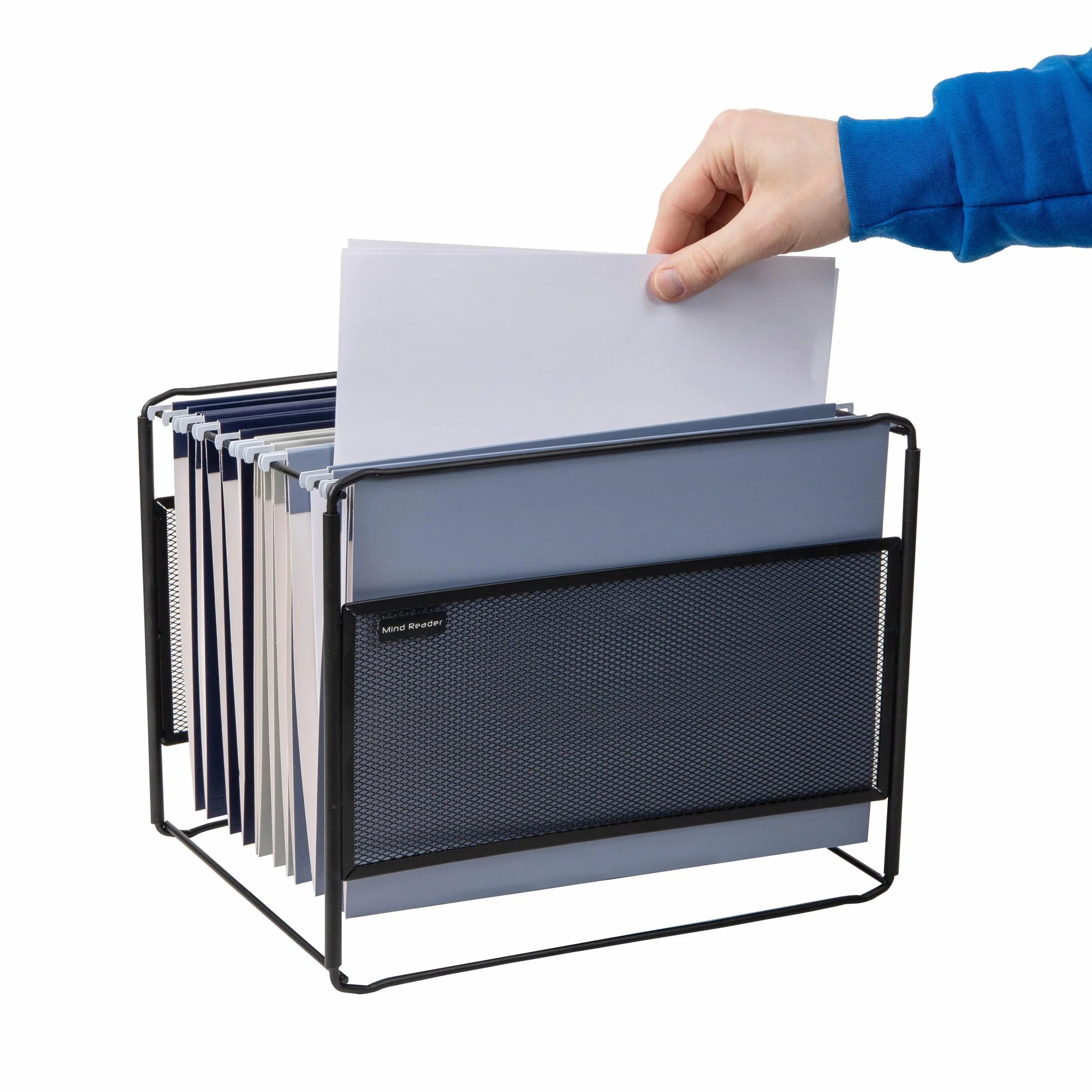 Mind Reader Wiszący Organizer folderów na pliki, organizer na biurko, schowek, biuro, metalowa siatka, 13" L x 9.75" W x 10.25" H, czarny