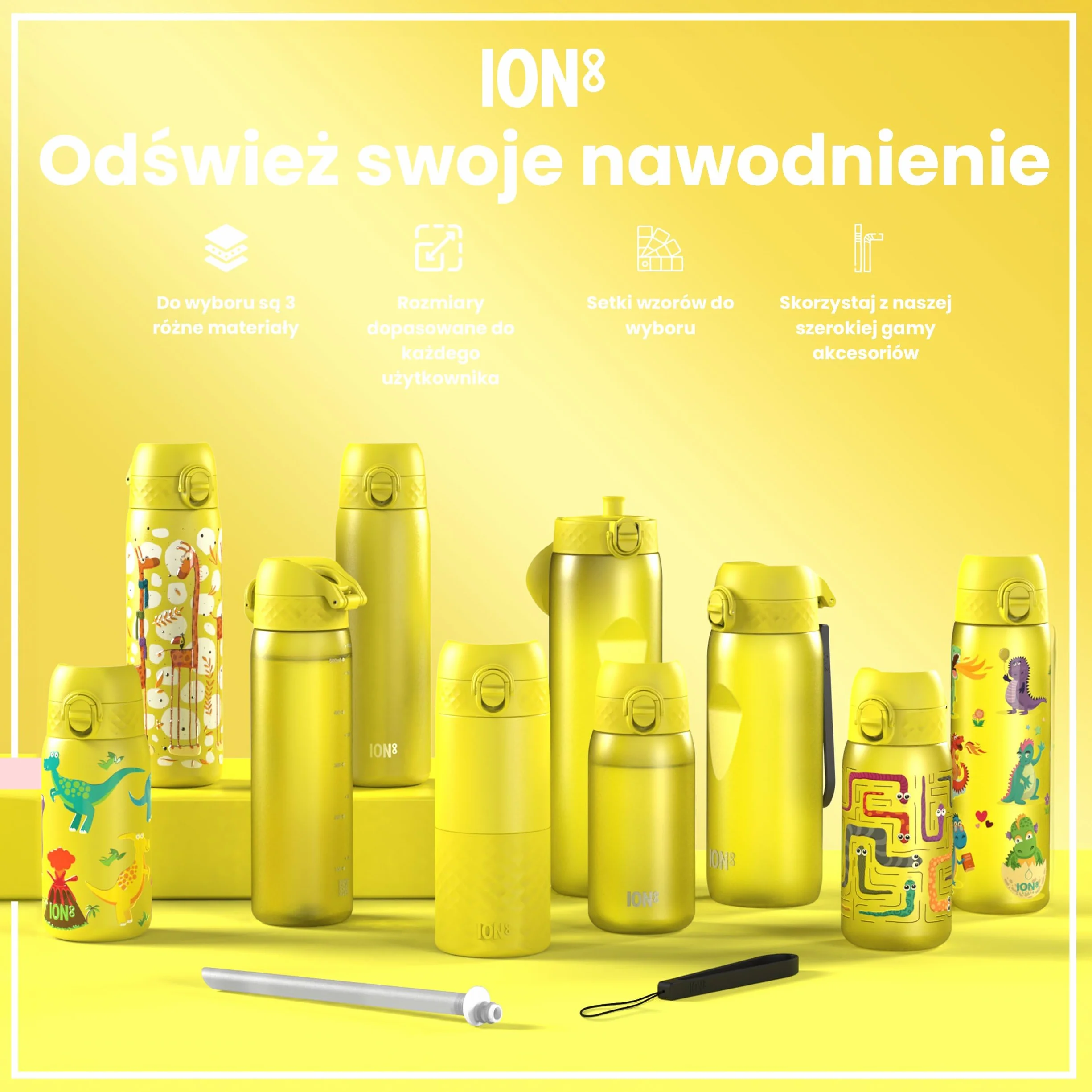 ION8 Butelka dla Dzieci, 350 ml/12 oz, Szczelna, Łatwa do Otwarcia, Bezpieczny Zamek, Można Myć w Zmywarce, Bez BPA, Uchwyt do Przenoszenia, Łatwa do Czyszczenia, Bezwonny, Lwiątka