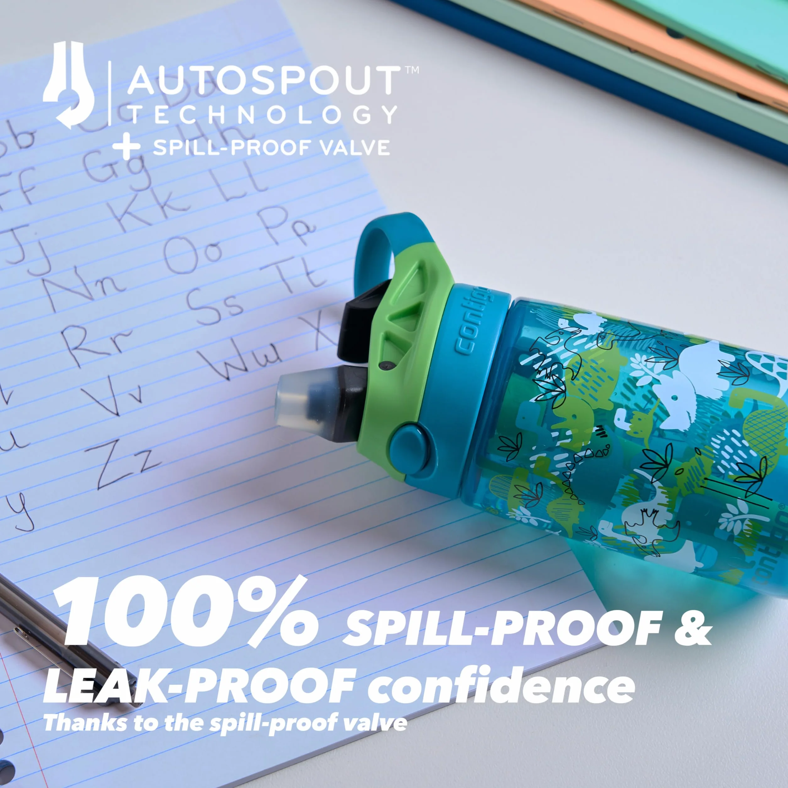 Contigo Butelka na wodę dla dzieci Easy Clean Autospout ze słomką, butelka na napoje ze stali nierdzewnej bez BPA, 100% szczelna, łatwa do czyszczenia, idealna do przedszkola, Dinoboy