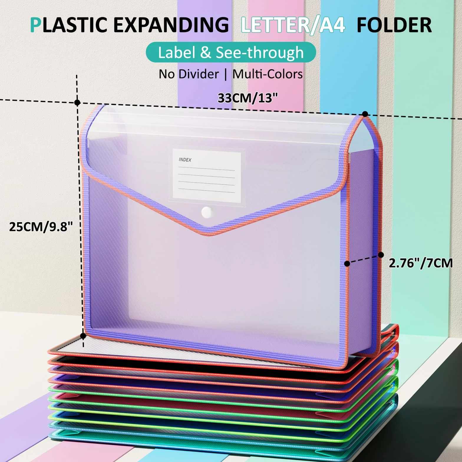 ThinkTex Plastikowa teczka na dokumenty A4, 5 szt., przezroczyste koperty z zapięciem na zatrzask, bez przegródek, duża pojemność, różne kolory, do szkoły, biura, domu (przezroczysta)