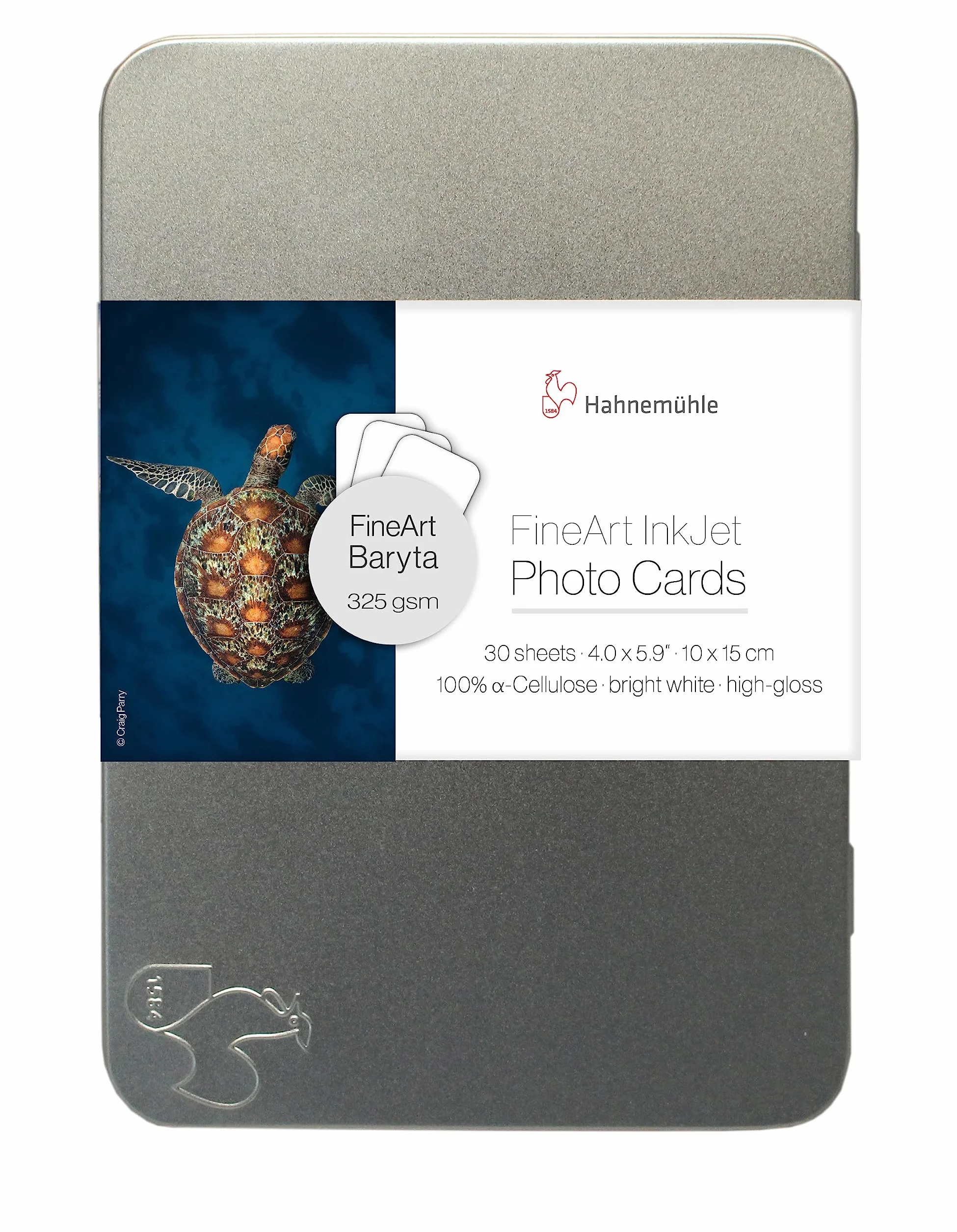 Hahnemühle DFA *FineArt Baryta* kartki na zdjęcia 325 gsm, 100% akceluloza, 30 arkuszy w metalowym pudełku 10 x 15 cm