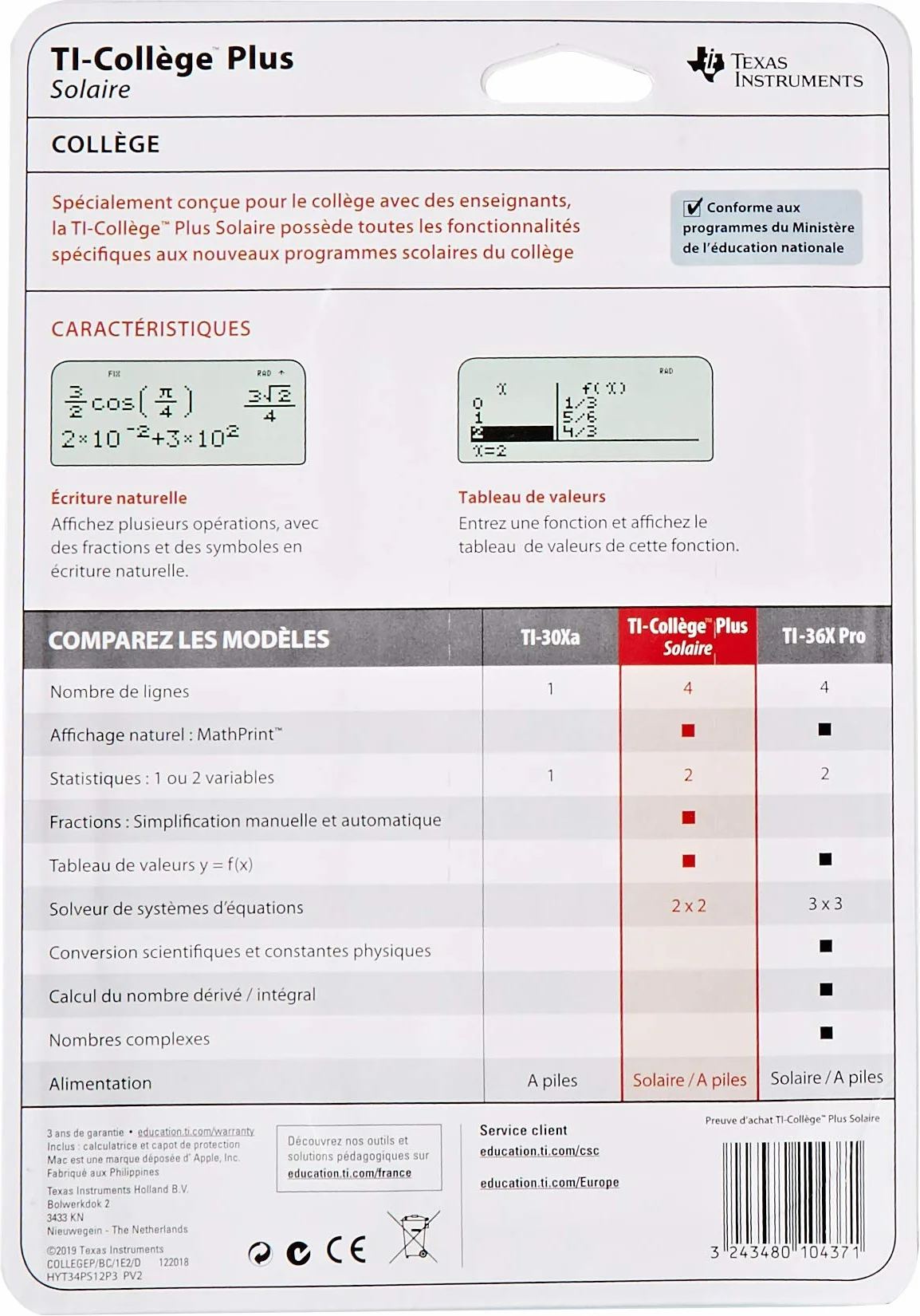 Texas Instruments TI College PLUS Solaire kalkulator