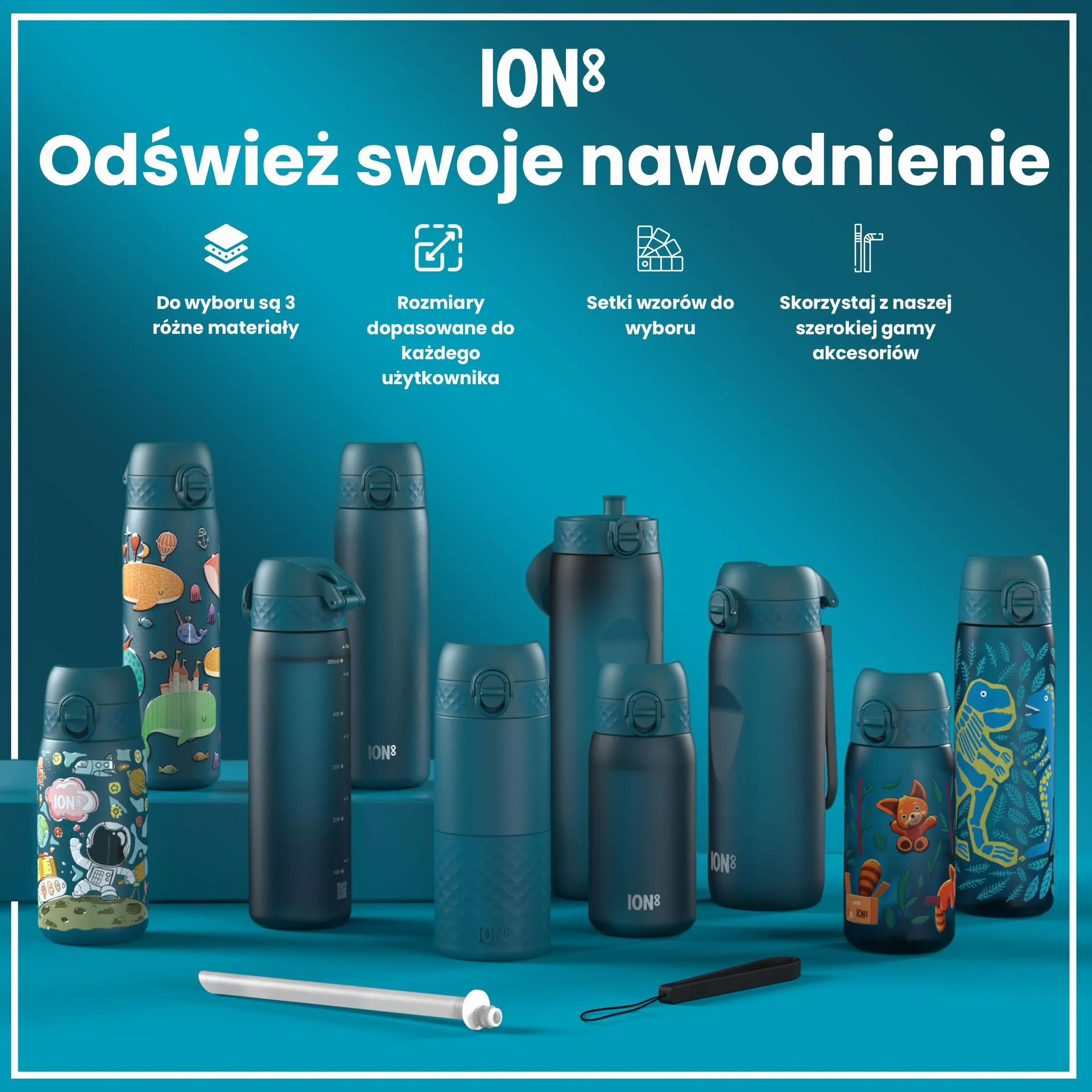 ION8 Butelka dla Dzieci, 350 ml/12 oz, Szczelna, Łatwa do Otwarcia, Bezpieczny Zamek, Można Myć w Zmywarce, Bez BPA, Uchwyt do Przenoszenia, Łatwa do Czyszczenia, Bezwonny, Czerwone Pandy