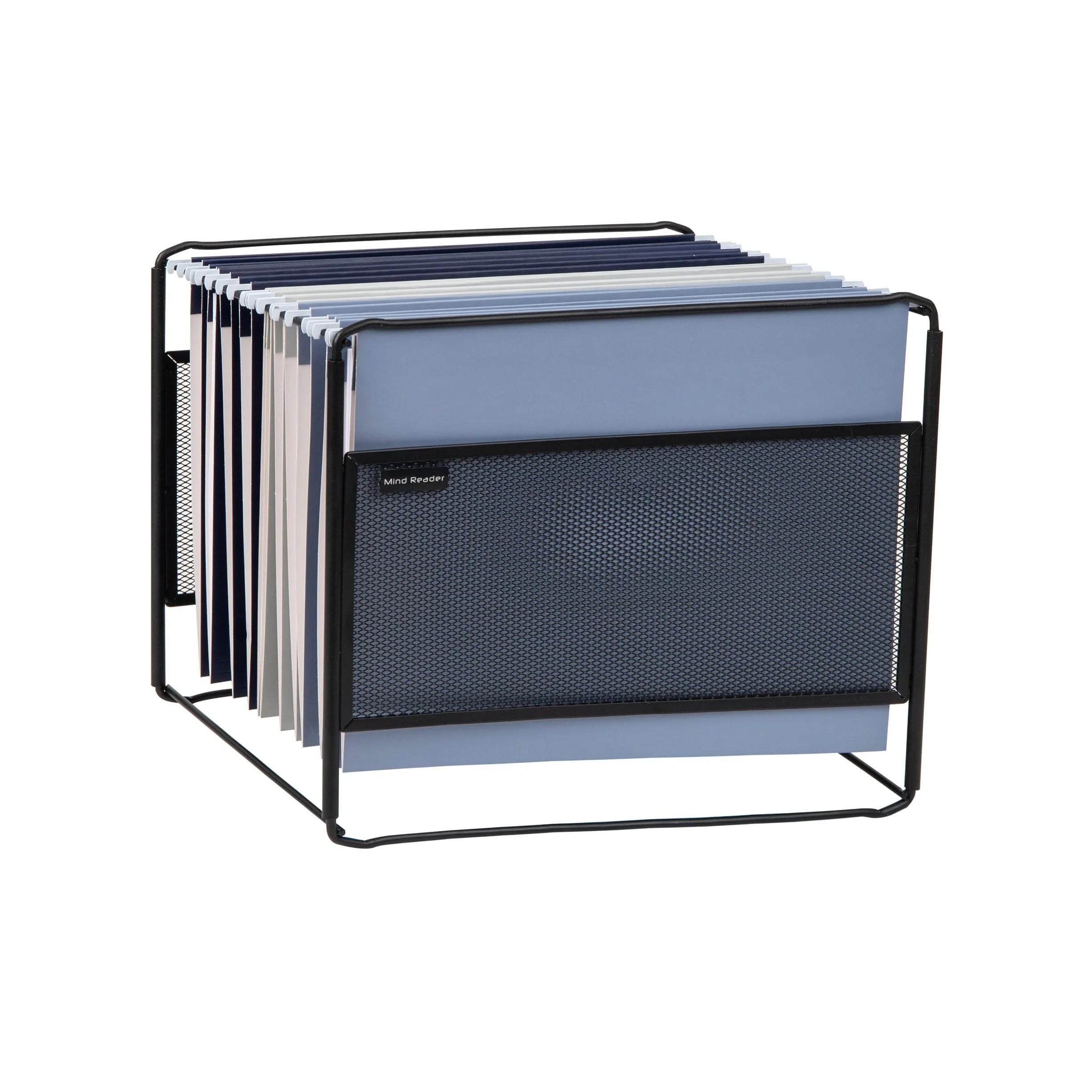 Mind Reader Wiszący Organizer folderów na pliki, organizer na biurko, schowek, biuro, metalowa siatka, 13" L x 9.75" W x 10.25" H, czarny