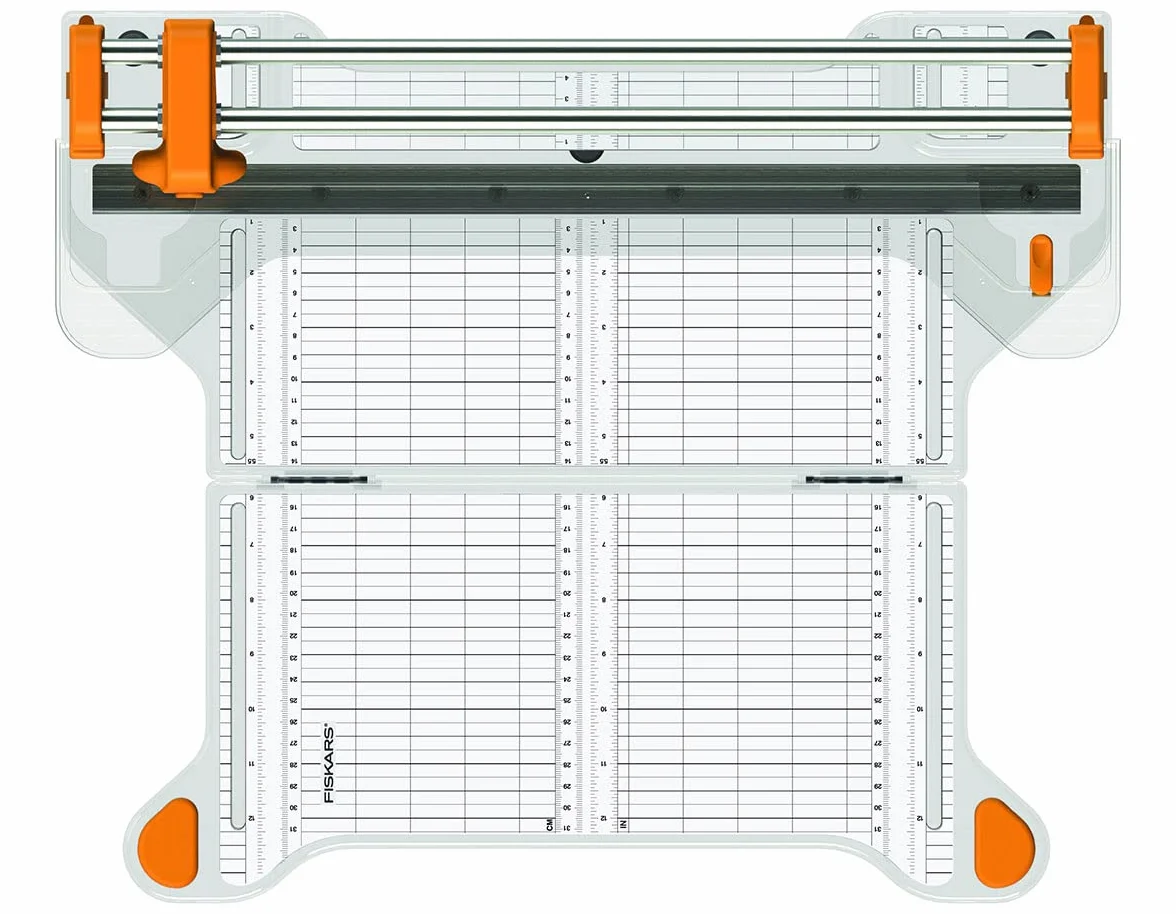 Fiskars Trymer ProCision, A4, Do szczególnie grubych materiałów, Z systemem podwójnych szyn prowadzących, Pomarańczowy/biały, 1015748