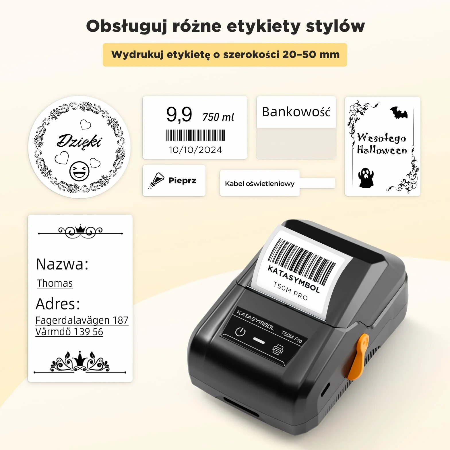 SUPVAN T50M Pro Termiczna Drukarka Etykiet Samoprzylepnych z Białymi Etykietami