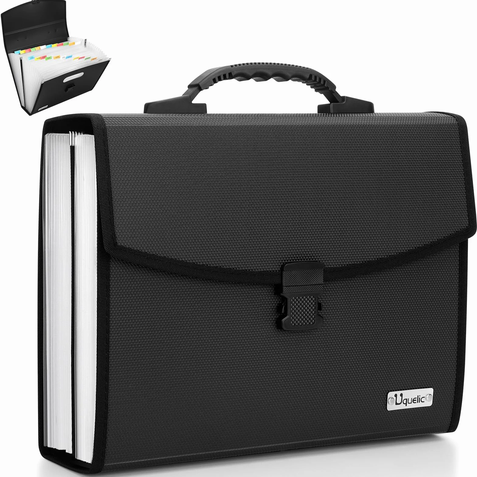 Uquelic Harmonijkowa Teczka na Dokumenty 26 Kieszeni - Ulepszona Trwała Klamra z Ergonomicznym Uchwytem/Duży A4 Rozszerzalny Organizer na Dokumenty/Harmonijkowa Teczka na Dokumenty do Biura i Domu