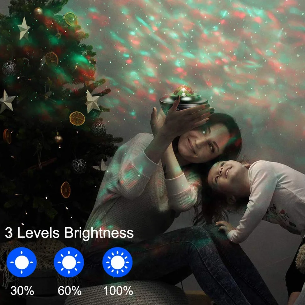 Projektor LED Gwiaździste Niebo z Pilotem, 3 w 1 Światło Galaktyki, Projektor Gwiazd z Głośnikiem Bluetooth/Ruchome Gwiazdy/360° Obracające Się Fale Oceanu dla Dzieci i Dorosłych, Imprezy Urodziny